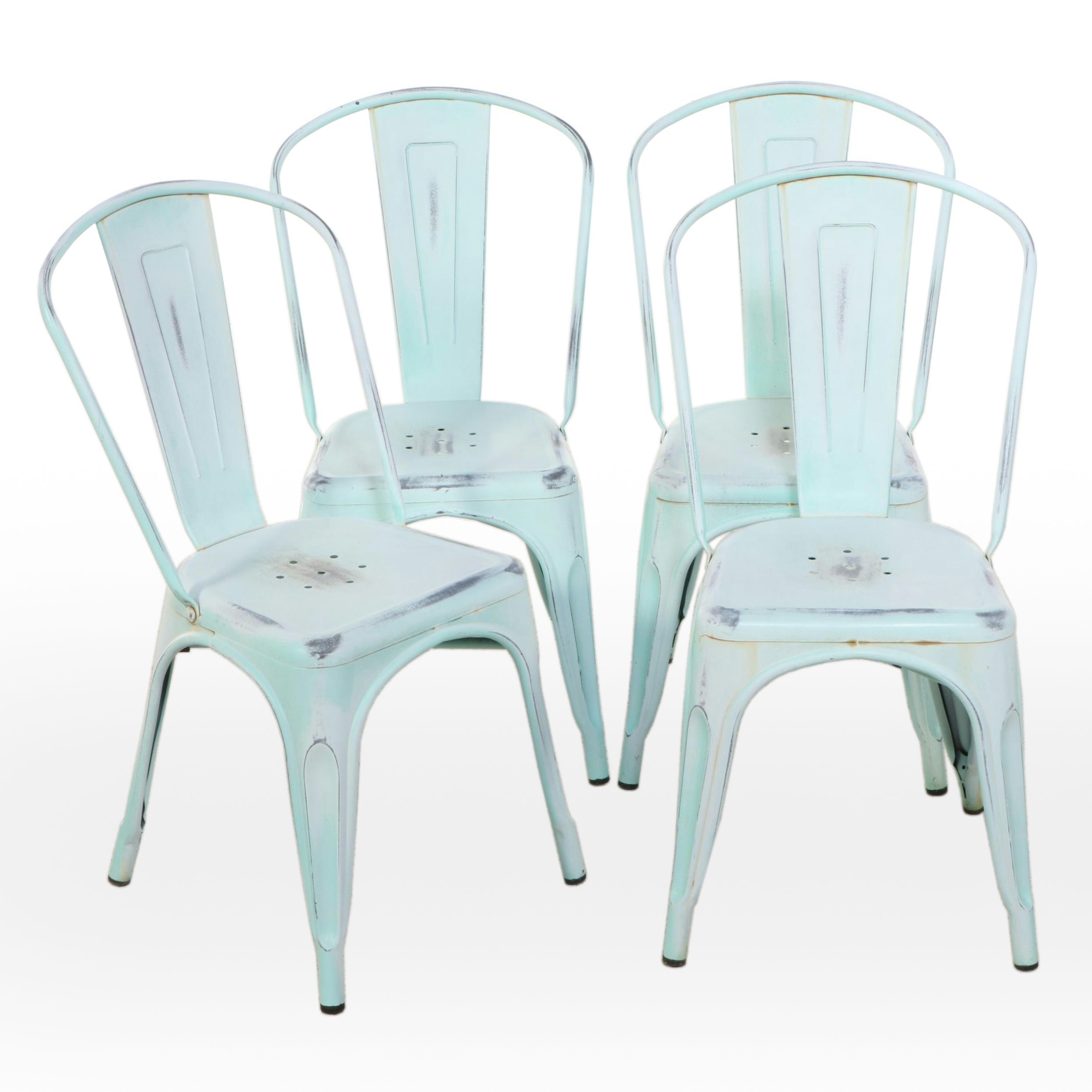 Industrial Style Intentionally Distressed Painted Metal Stacking Chairs