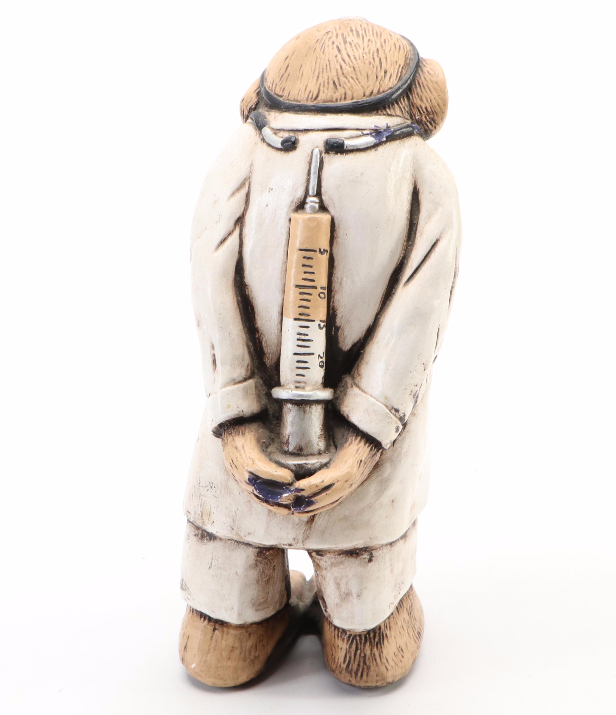 Resin Chimp Doctor with Howe Scale Arm and Carved Bamboo Back Scratcher