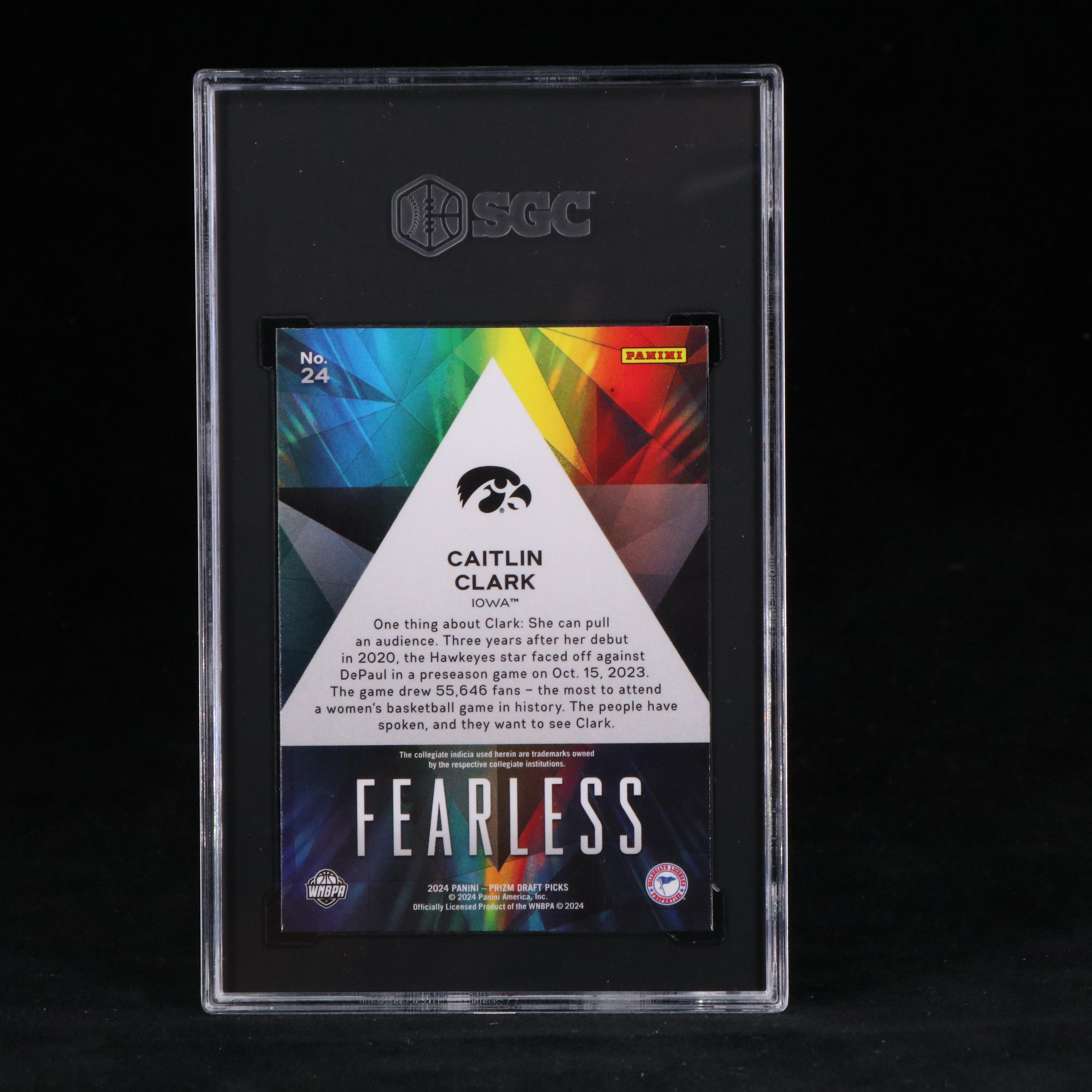2024-25 Prizm Draft Picks Caitlin Clark Fearless Rookie Card Graded SGC 10