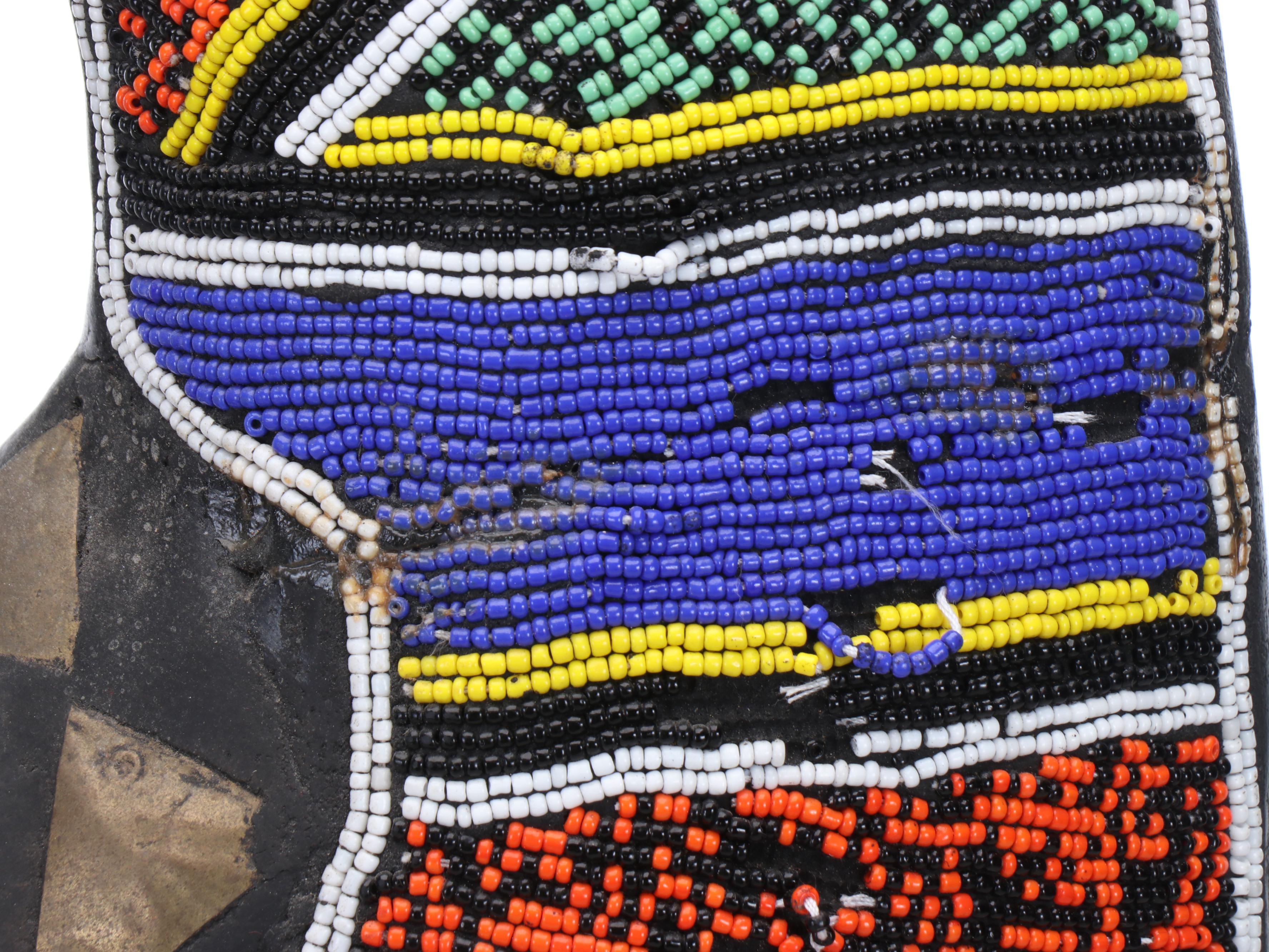 Hanging Carved Wood and Beadwork Sankofa Wall Sculpture