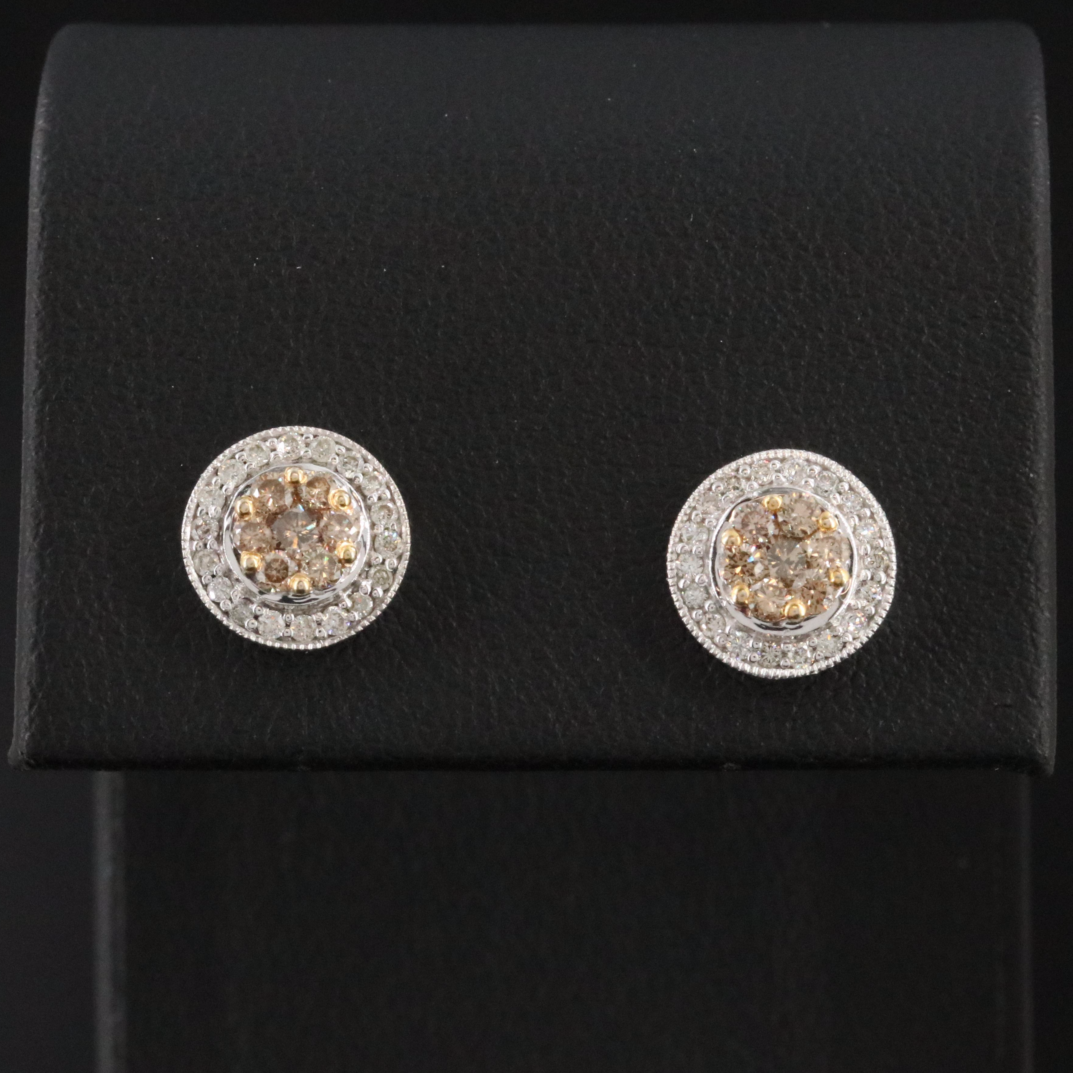 14K 0.50 CTW Diamond Cluster Earrings featuring Fancy Brown