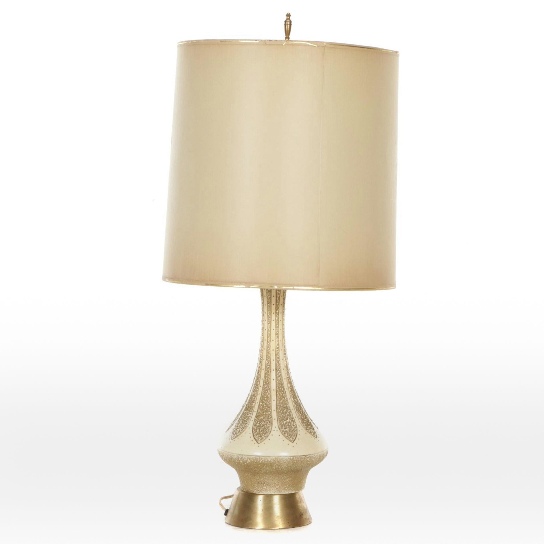 1960 Quartite Creative MCM Ivory and Brass Genie Lamp  with Drum Shade