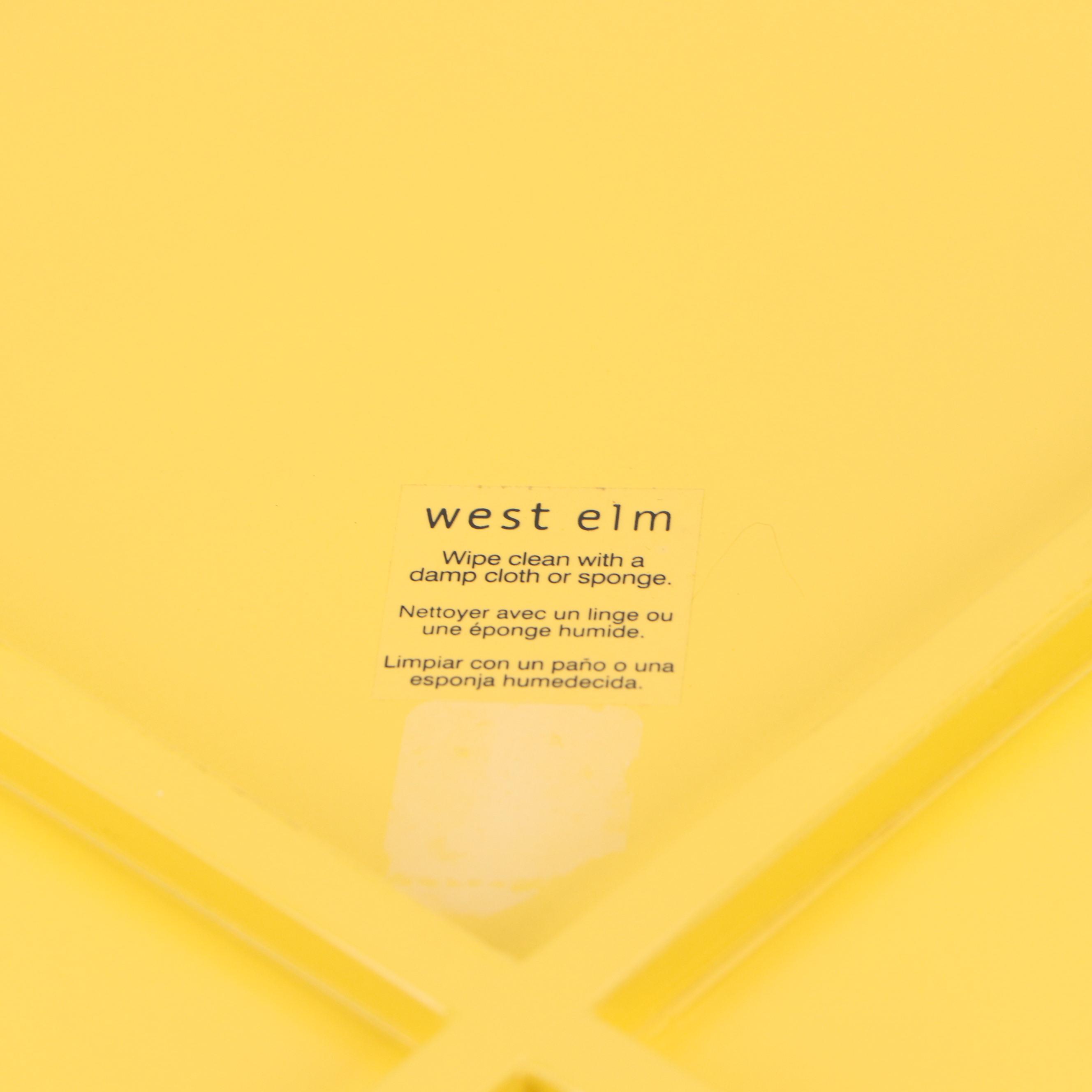 West Elm Yellow Acrylic Round Tray with Faux Lemons and Apples in Glass Vases