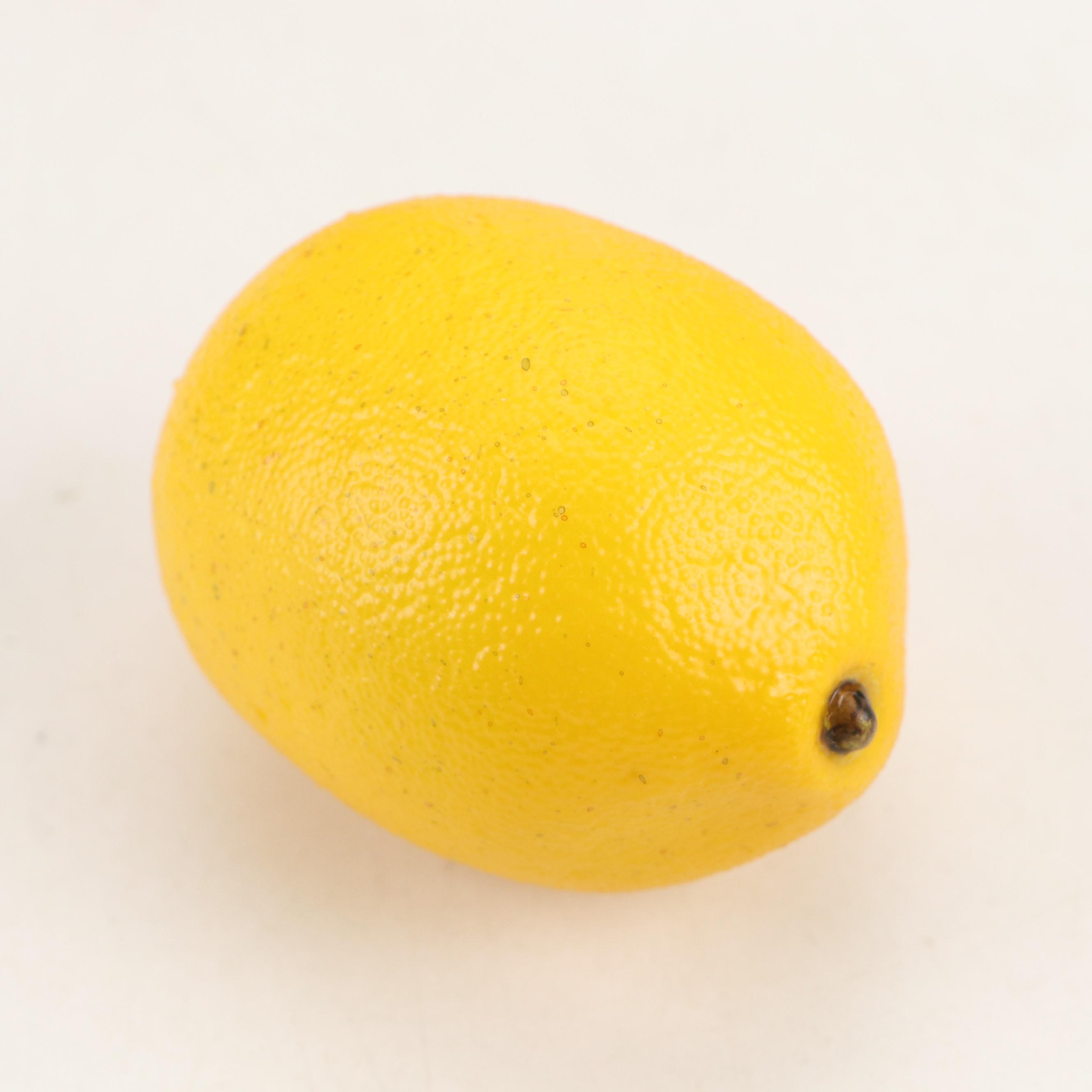 West Elm Yellow Acrylic Round Tray with Faux Lemons and Apples in Glass Vases