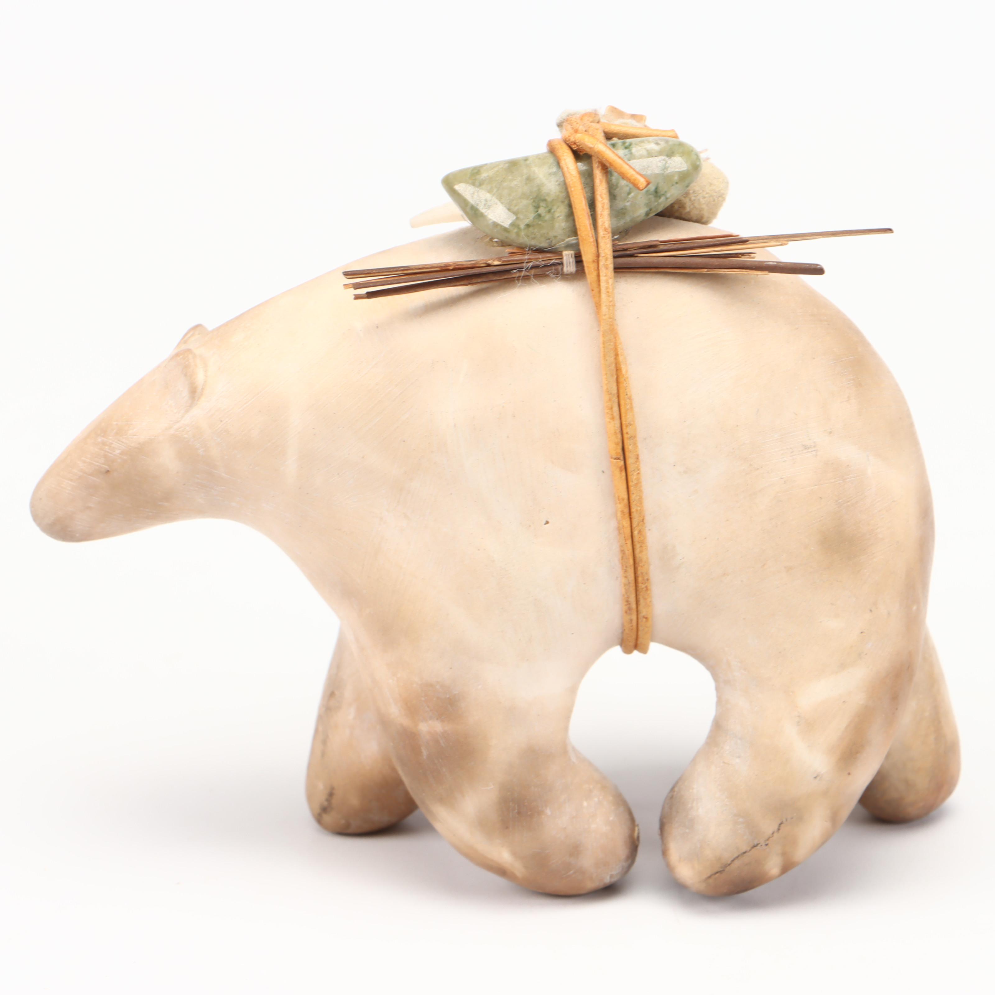 Zuni Carved Bear Fetish with Carved Polished Stone Hippopotamus