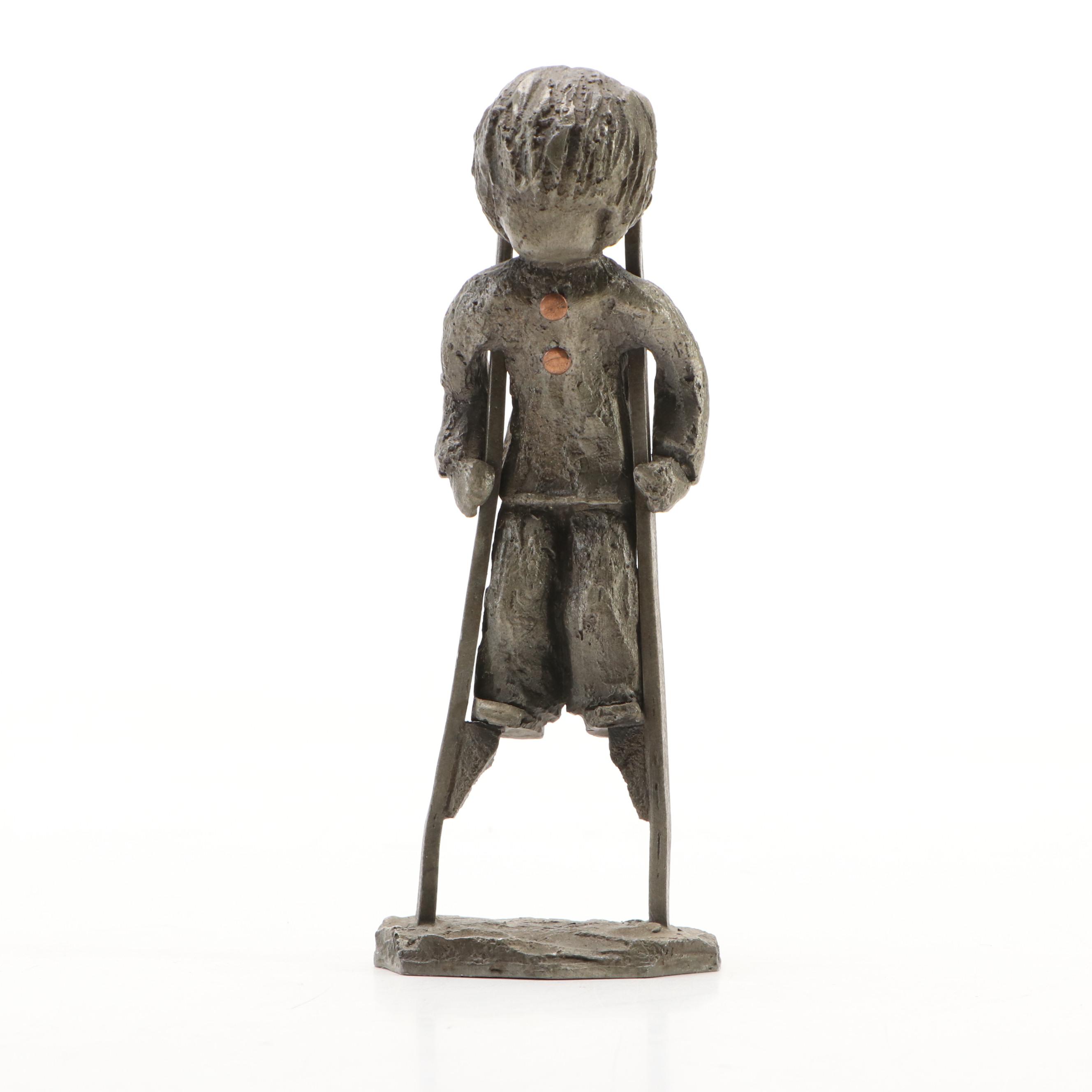 Hudson "The Littles" Pewter Figurine with Other Metal and Marble Dog