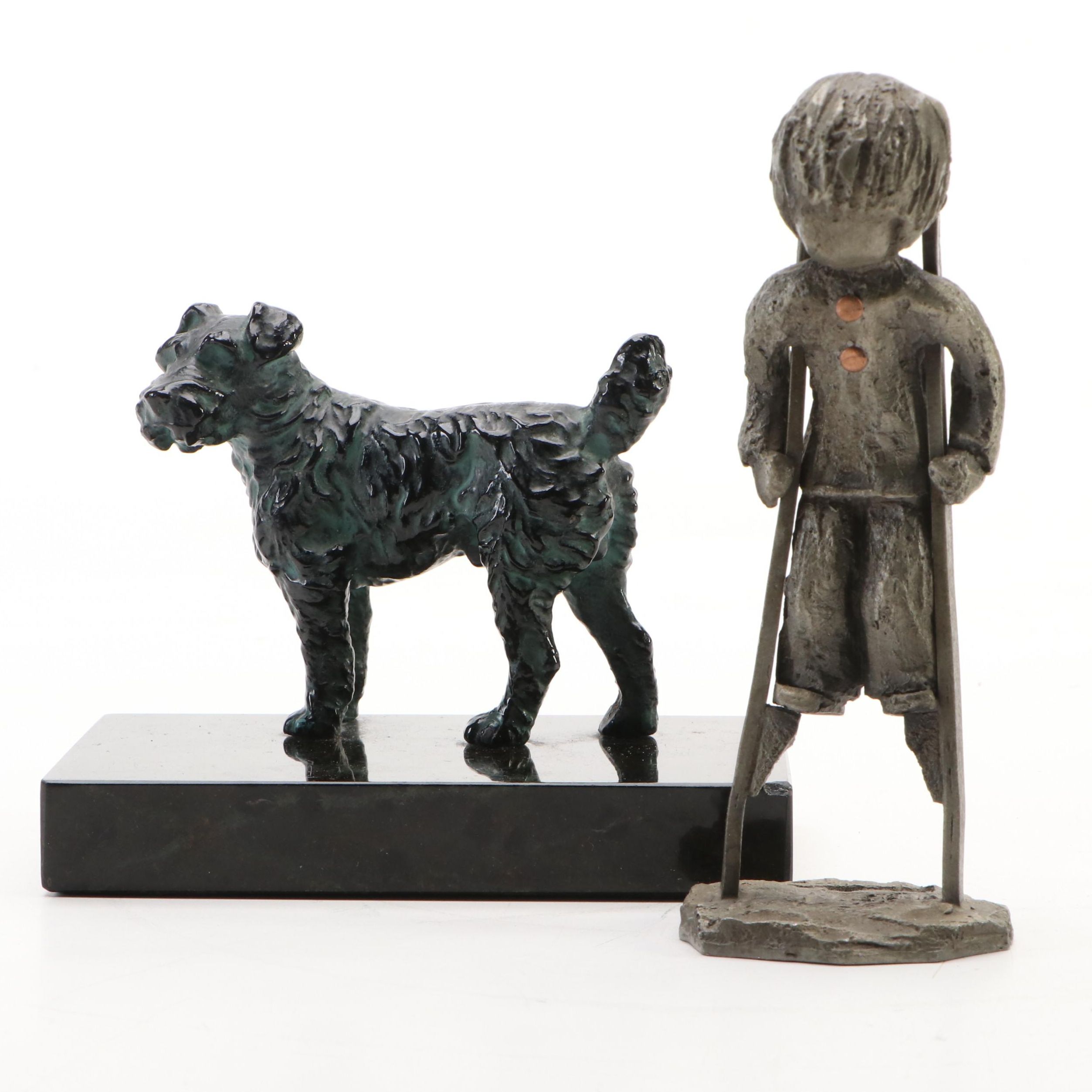 Hudson "The Littles" Pewter Figurine with Other Metal and Marble Dog