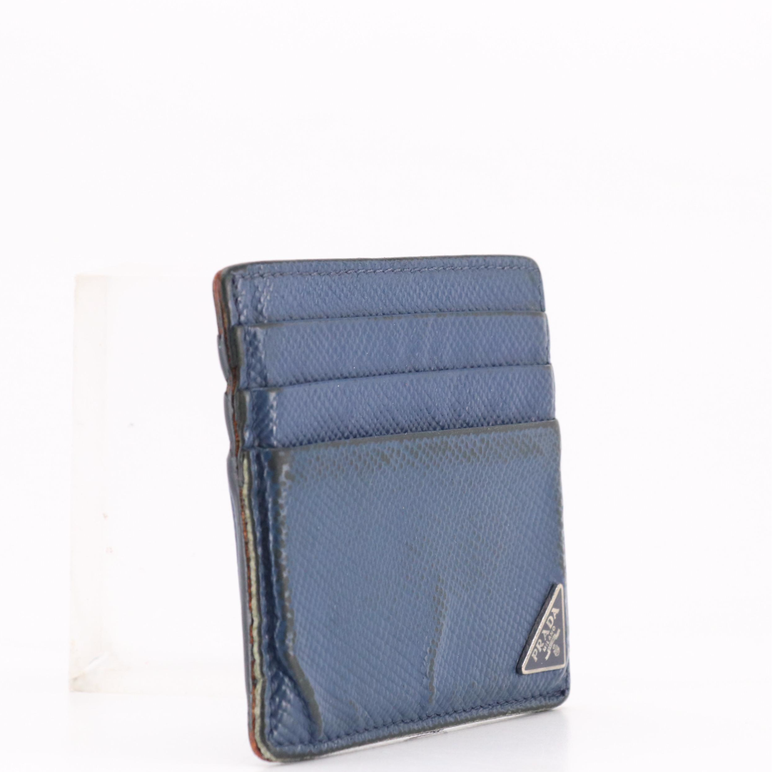 Prada Card Holder in Blue and Orange Grained Leather