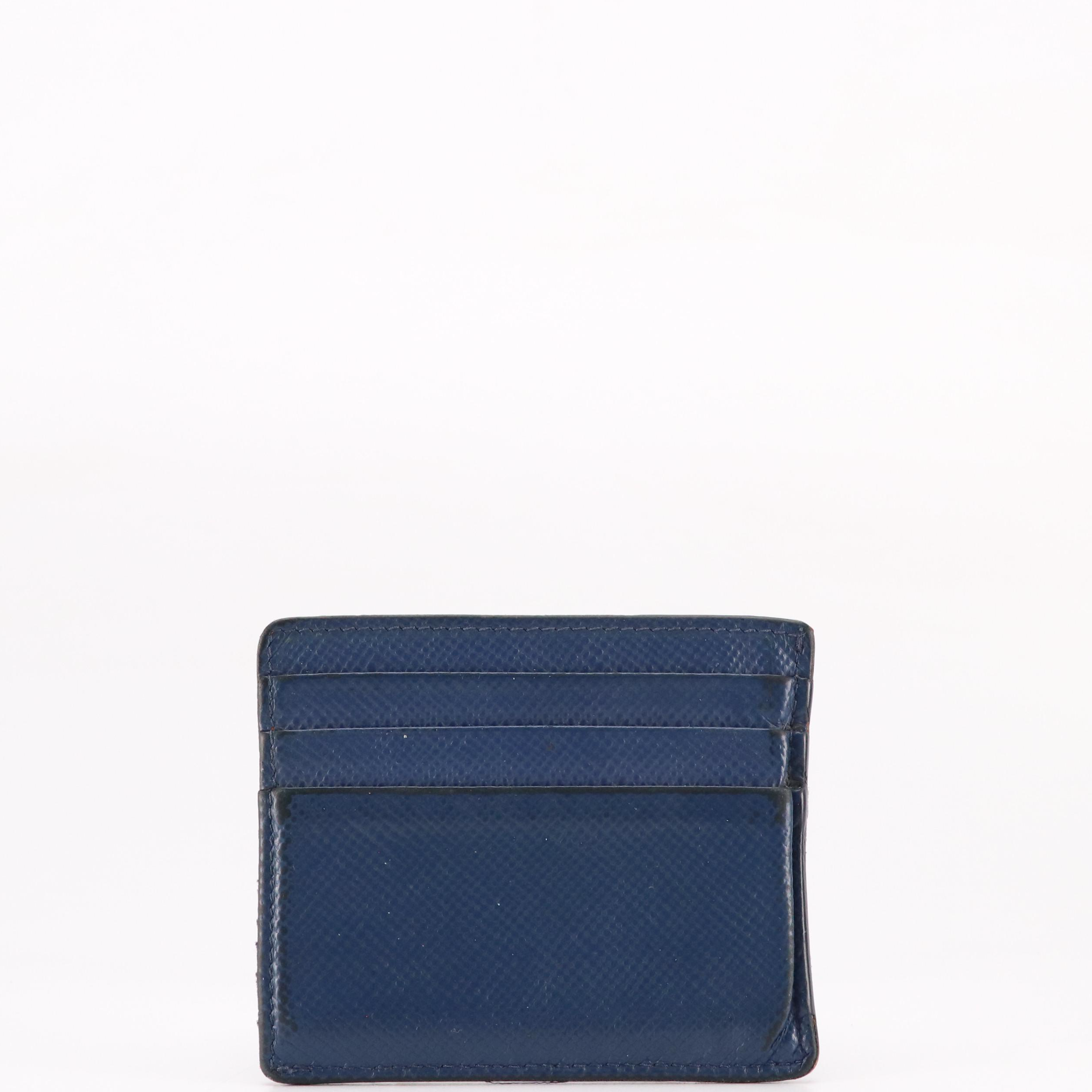 Prada Card Holder in Blue and Orange Grained Leather