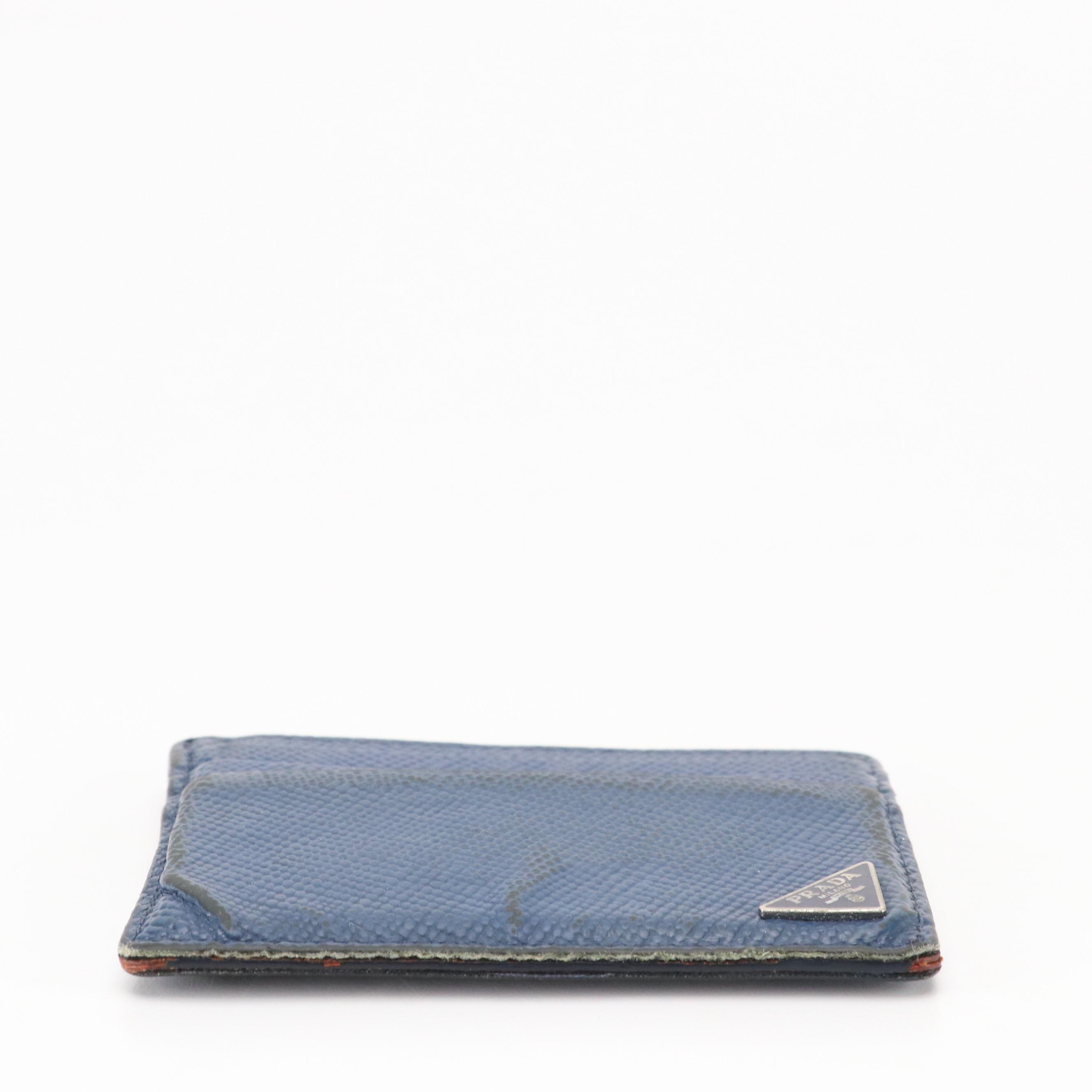 Prada Card Holder in Blue and Orange Grained Leather