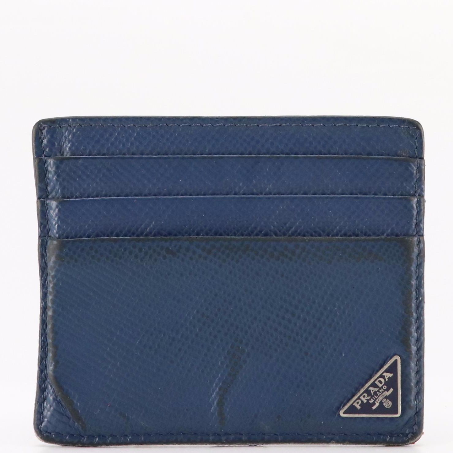 Prada Card Holder in Blue and Orange Grained Leather