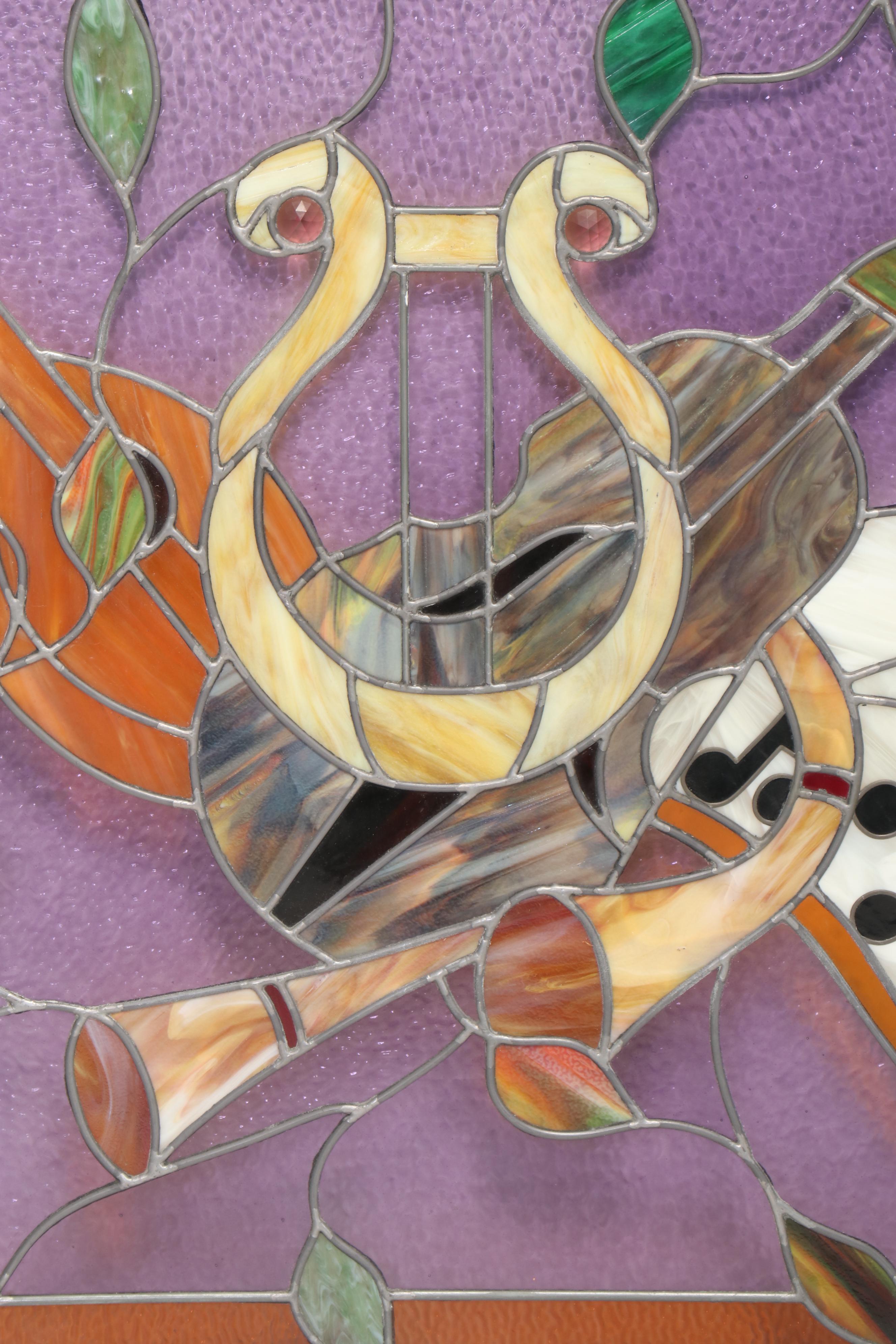 Stained Glass Panel With Classical Instrument Motif, 20th Century