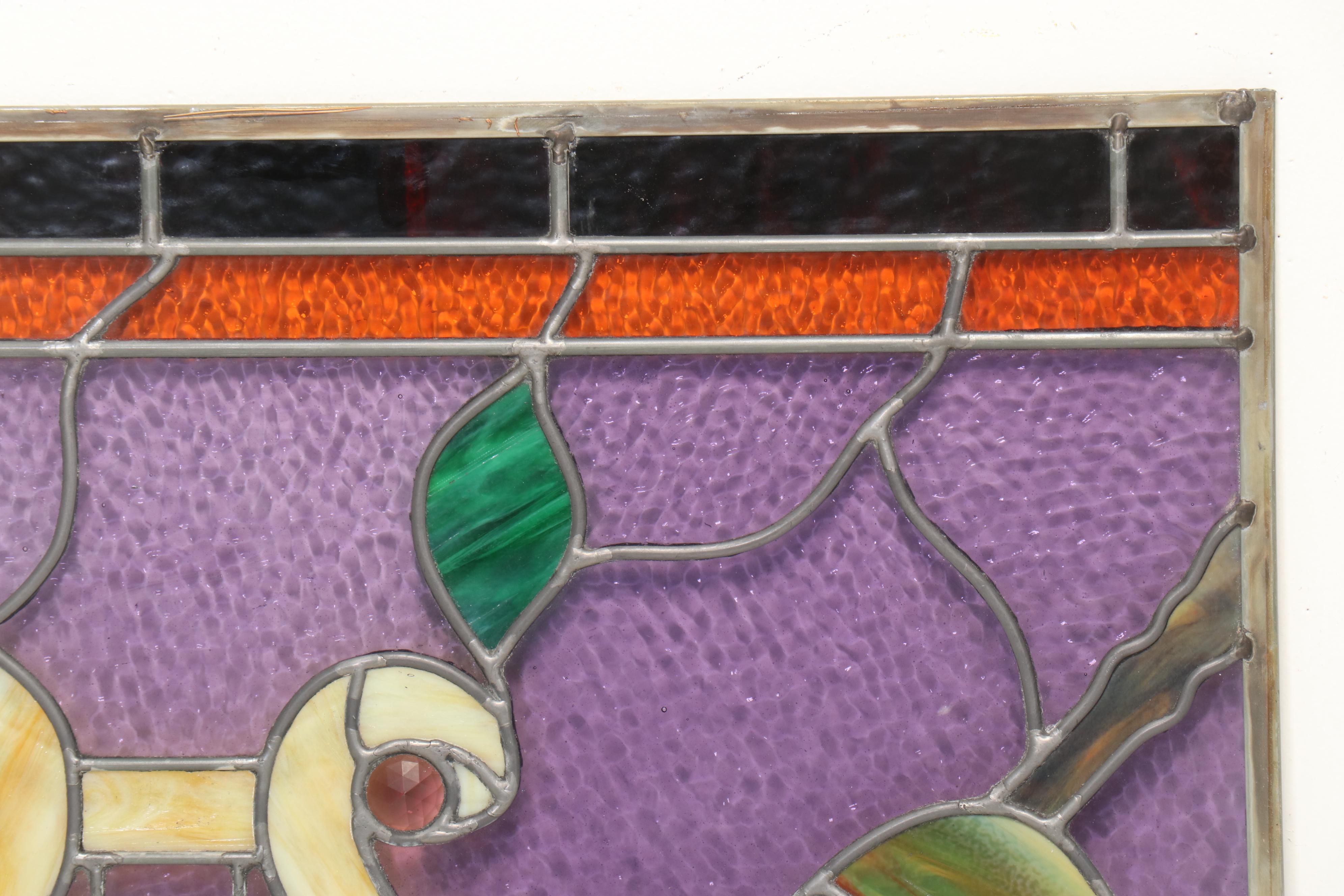 Stained Glass Panel With Classical Instrument Motif, 20th Century