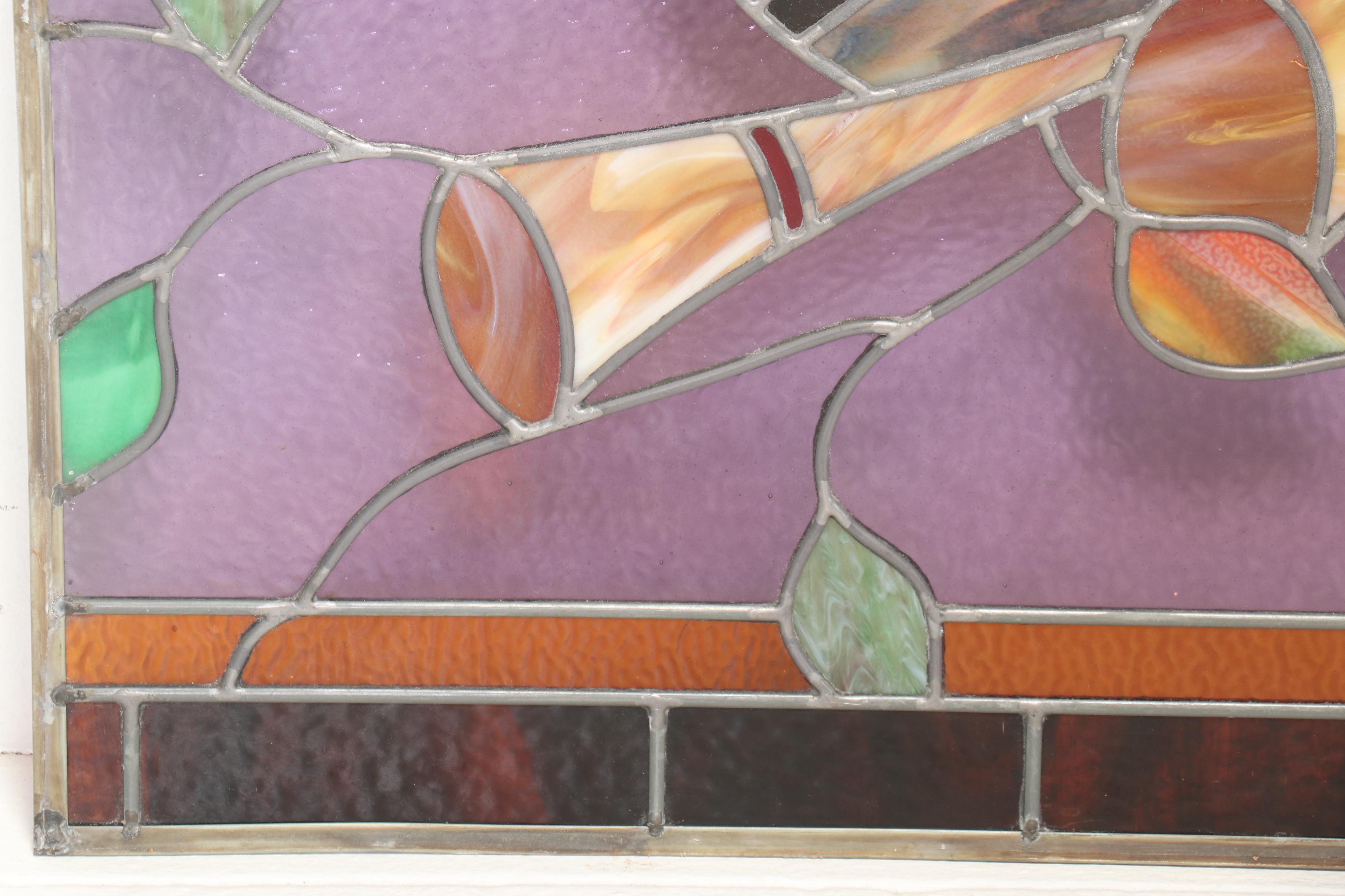 Stained Glass Panel With Classical Instrument Motif, 20th Century