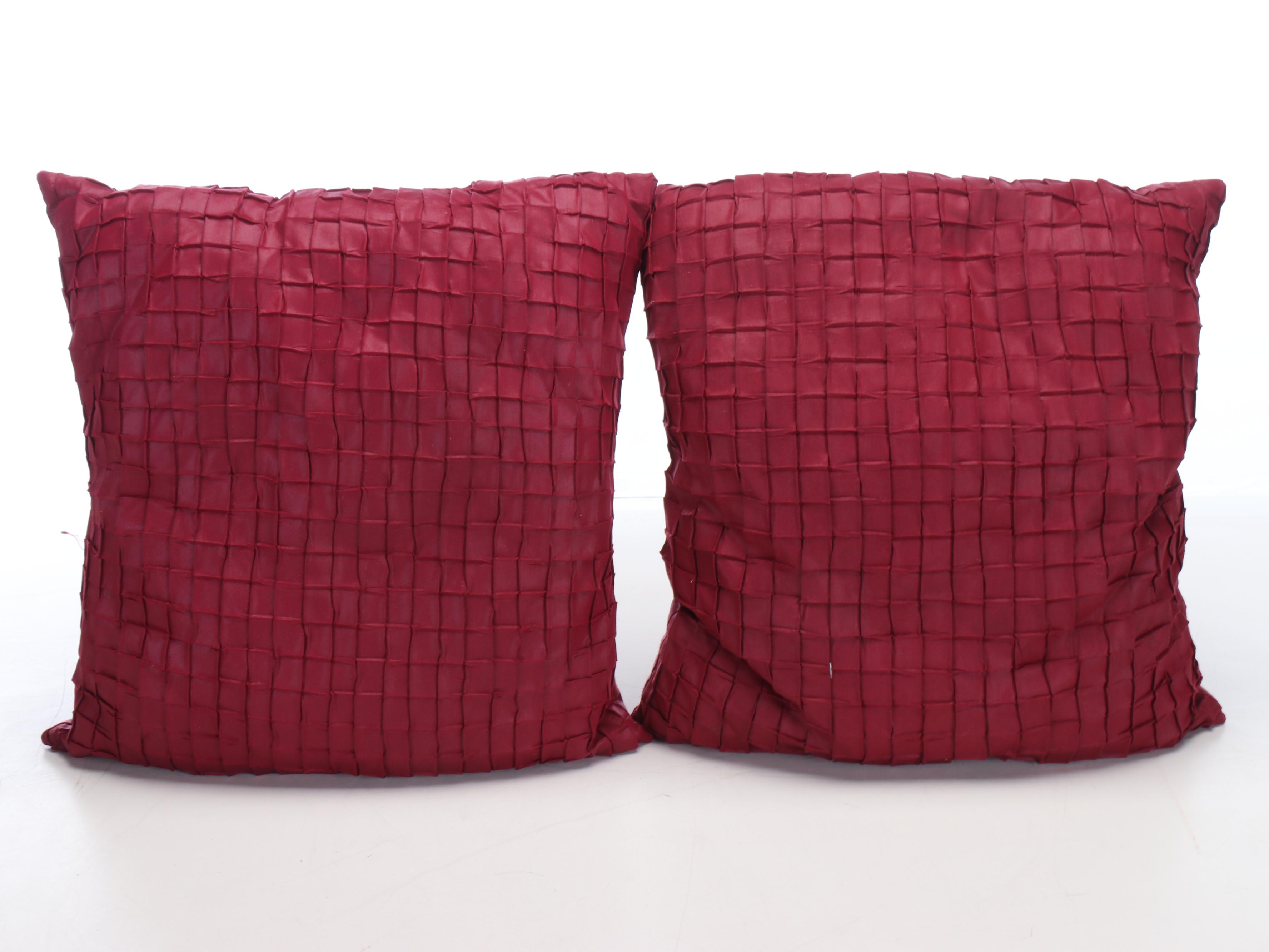 Floral Print and Pintuck Maroon Accent Pillows