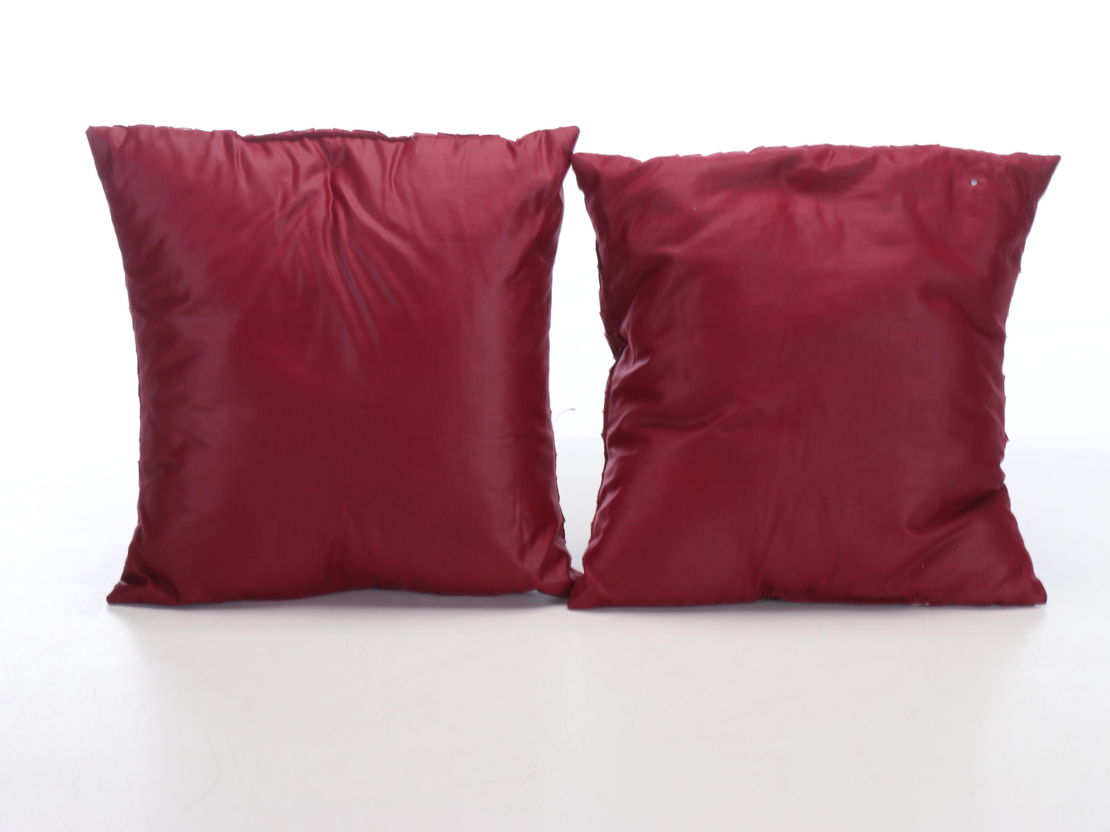 Floral Print and Pintuck Maroon Accent Pillows