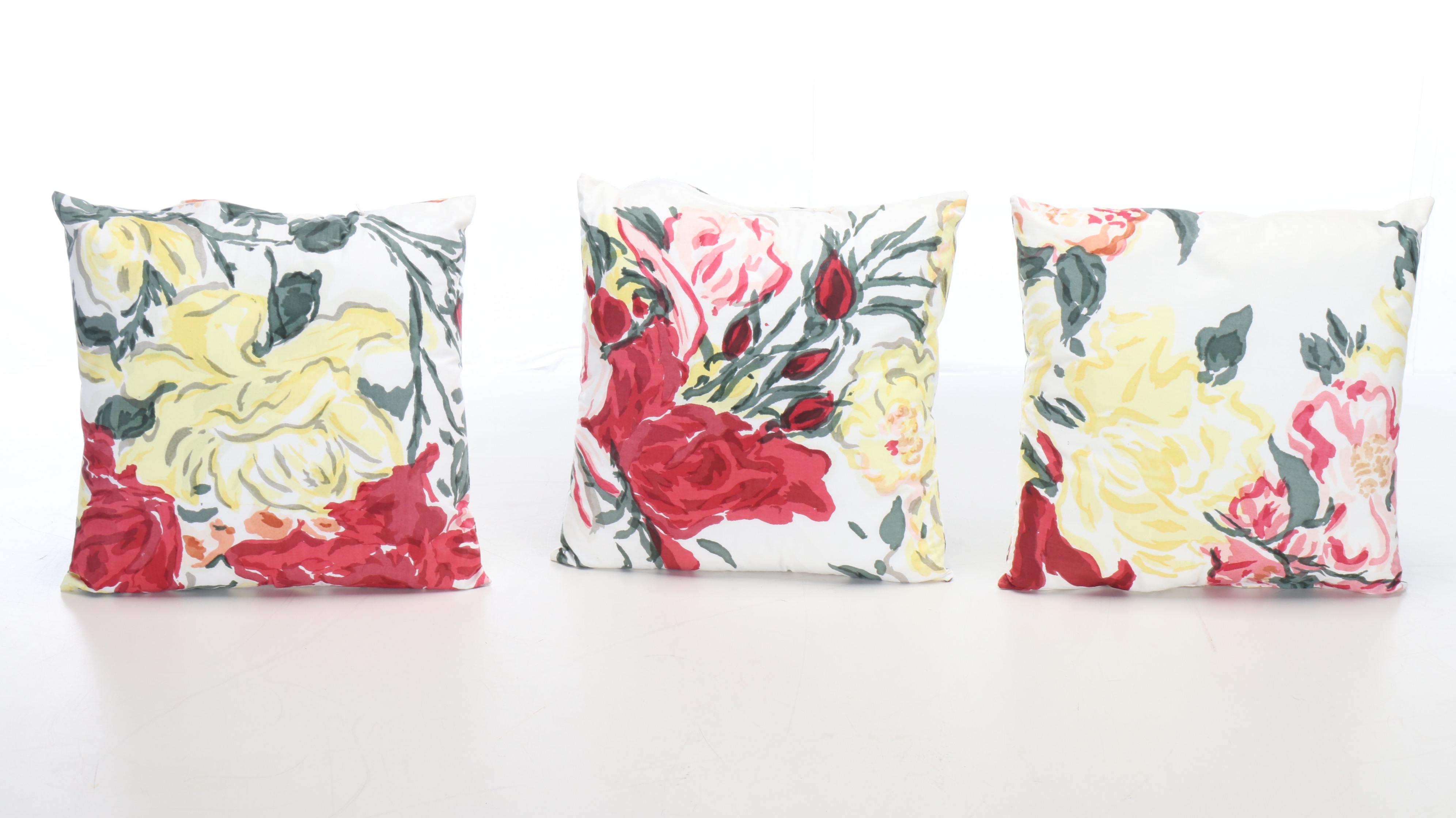 Floral Print and Pintuck Maroon Accent Pillows