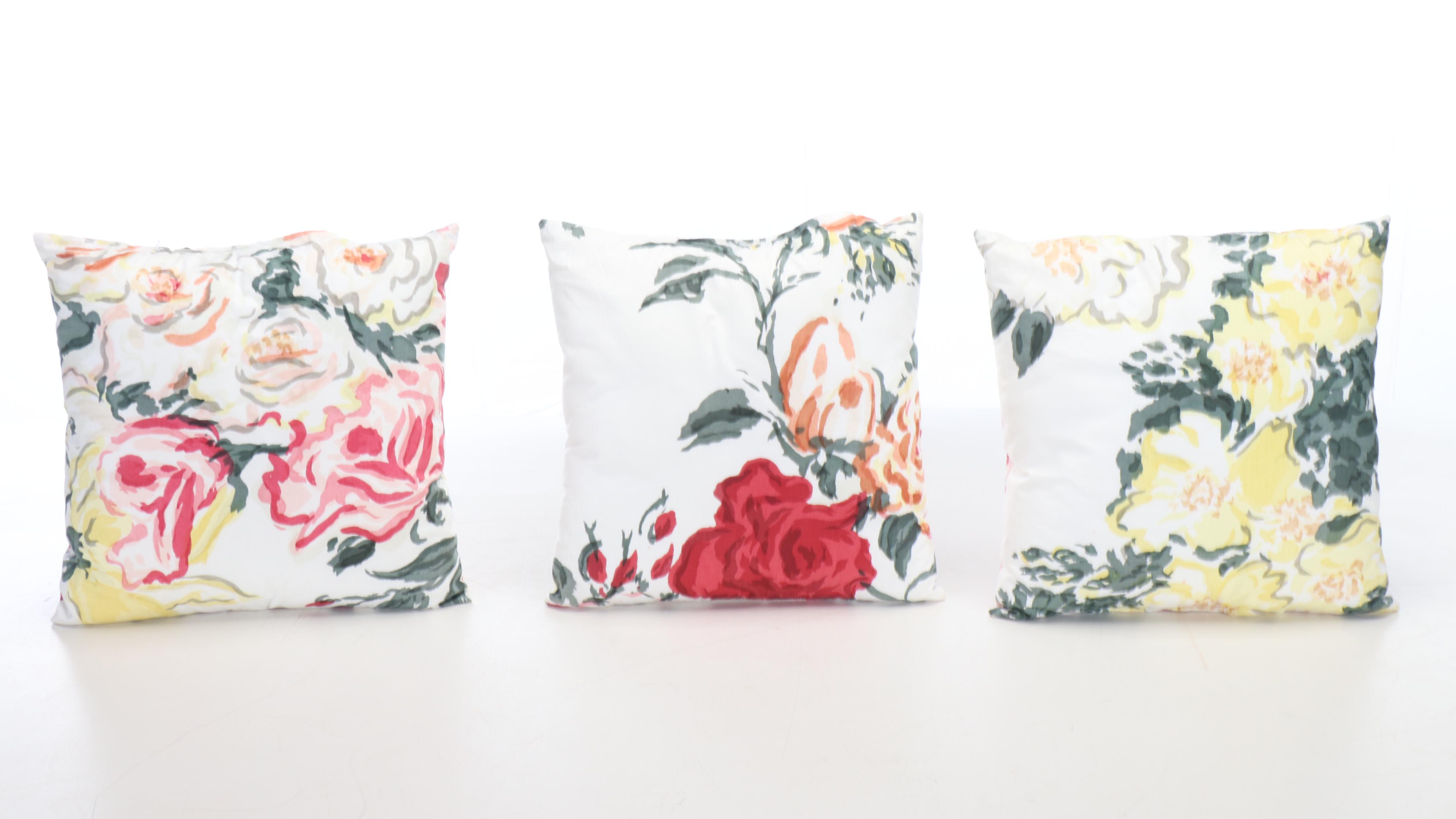 Floral Print and Pintuck Maroon Accent Pillows