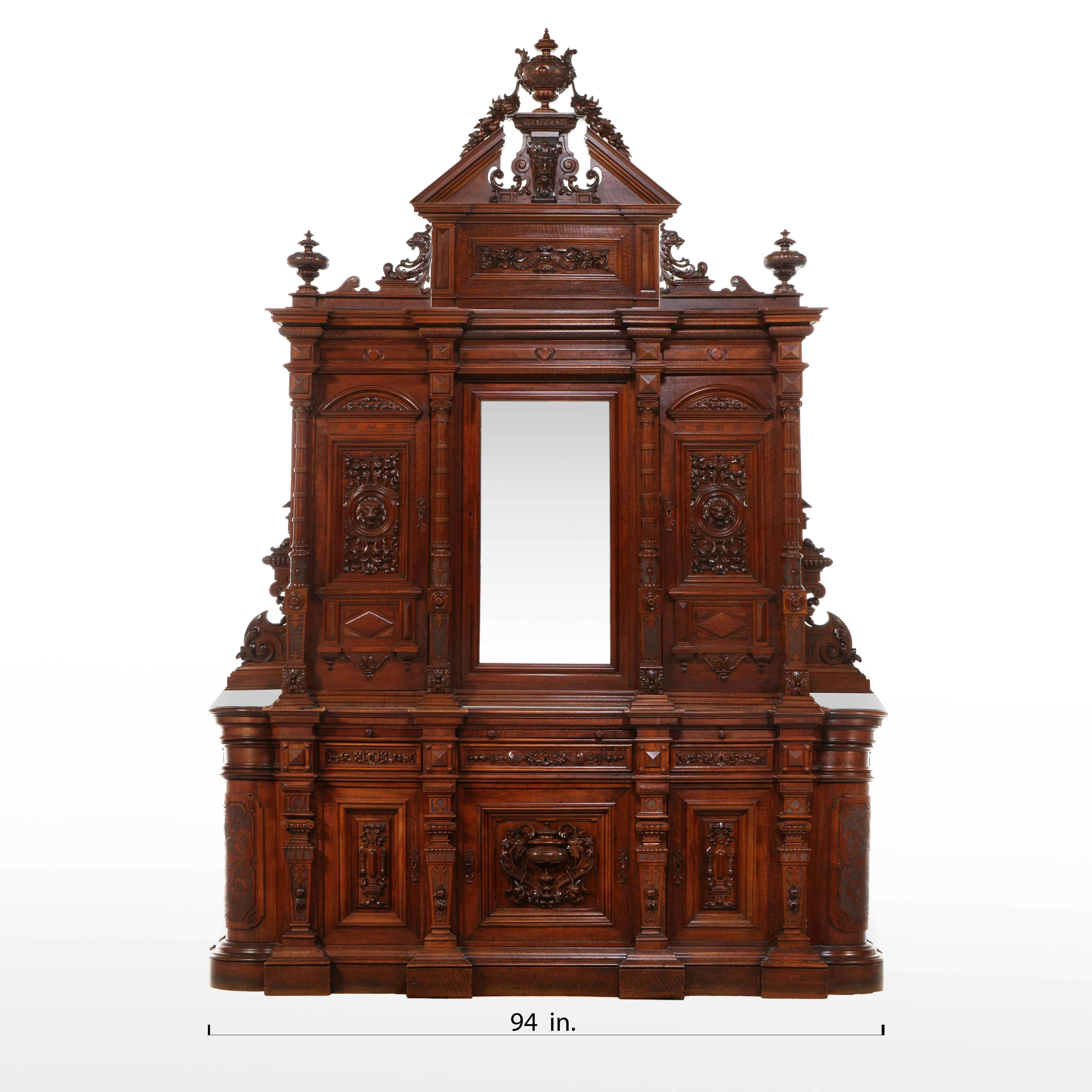 Italian Renaissance Revival Walnut Court Cupboard with Marble Draw Leaves