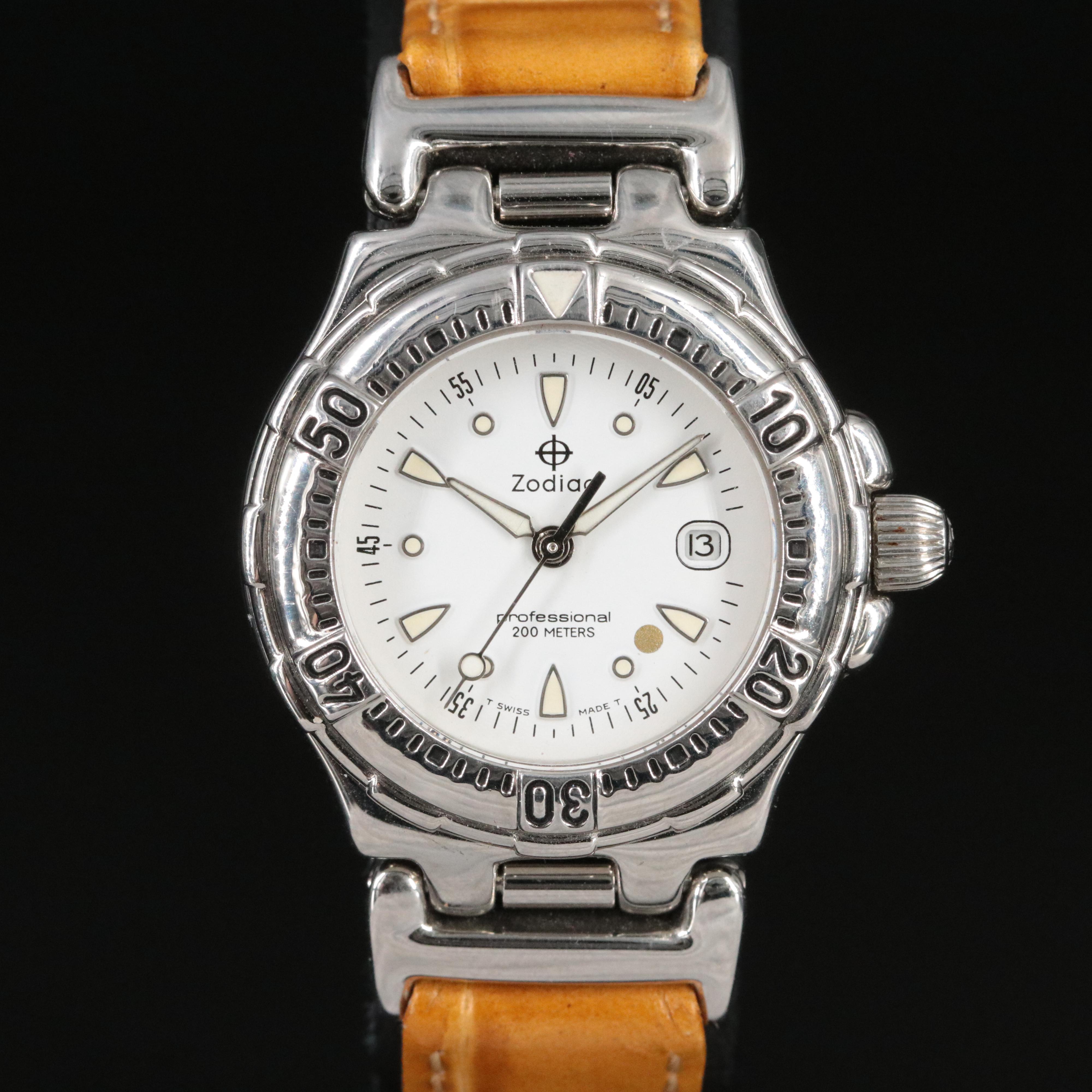 Zodiac Professional 200 Meters Stainless Steel Date Watch