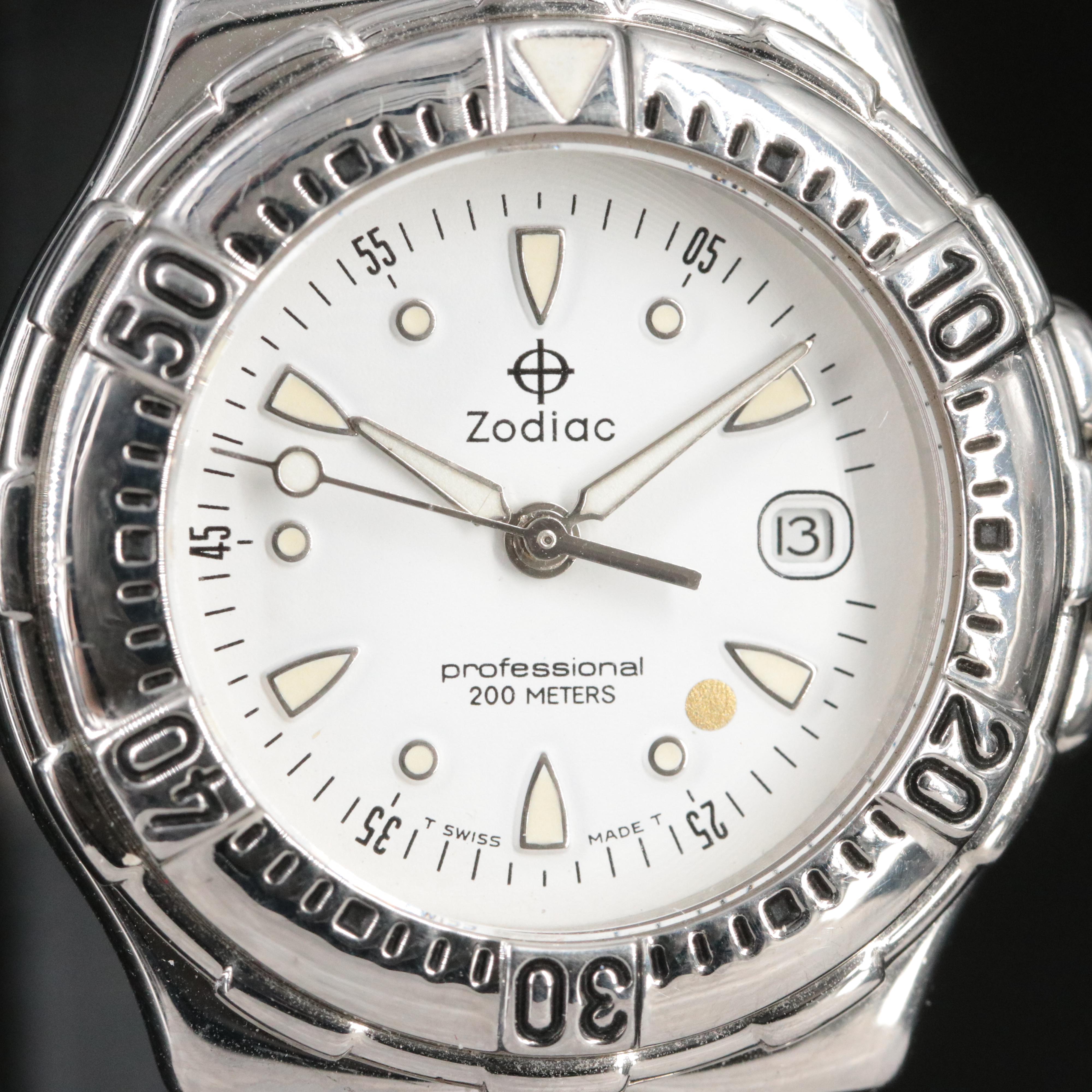 Zodiac Professional 200 Meters Stainless Steel Date Watch