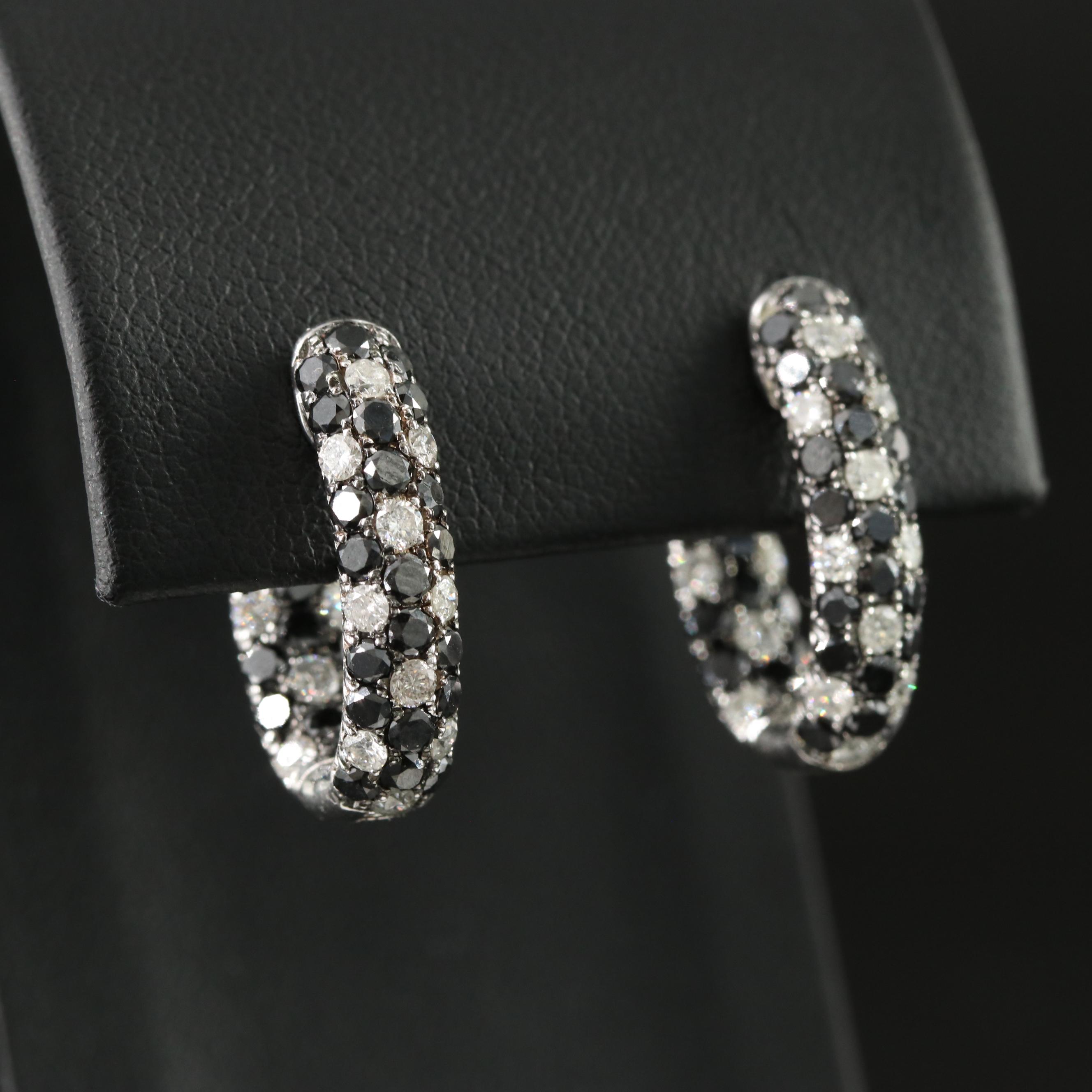 14K 3.29 CTW Diamond Inside-Out Hoop Earrings with Fancy Black Diamonds