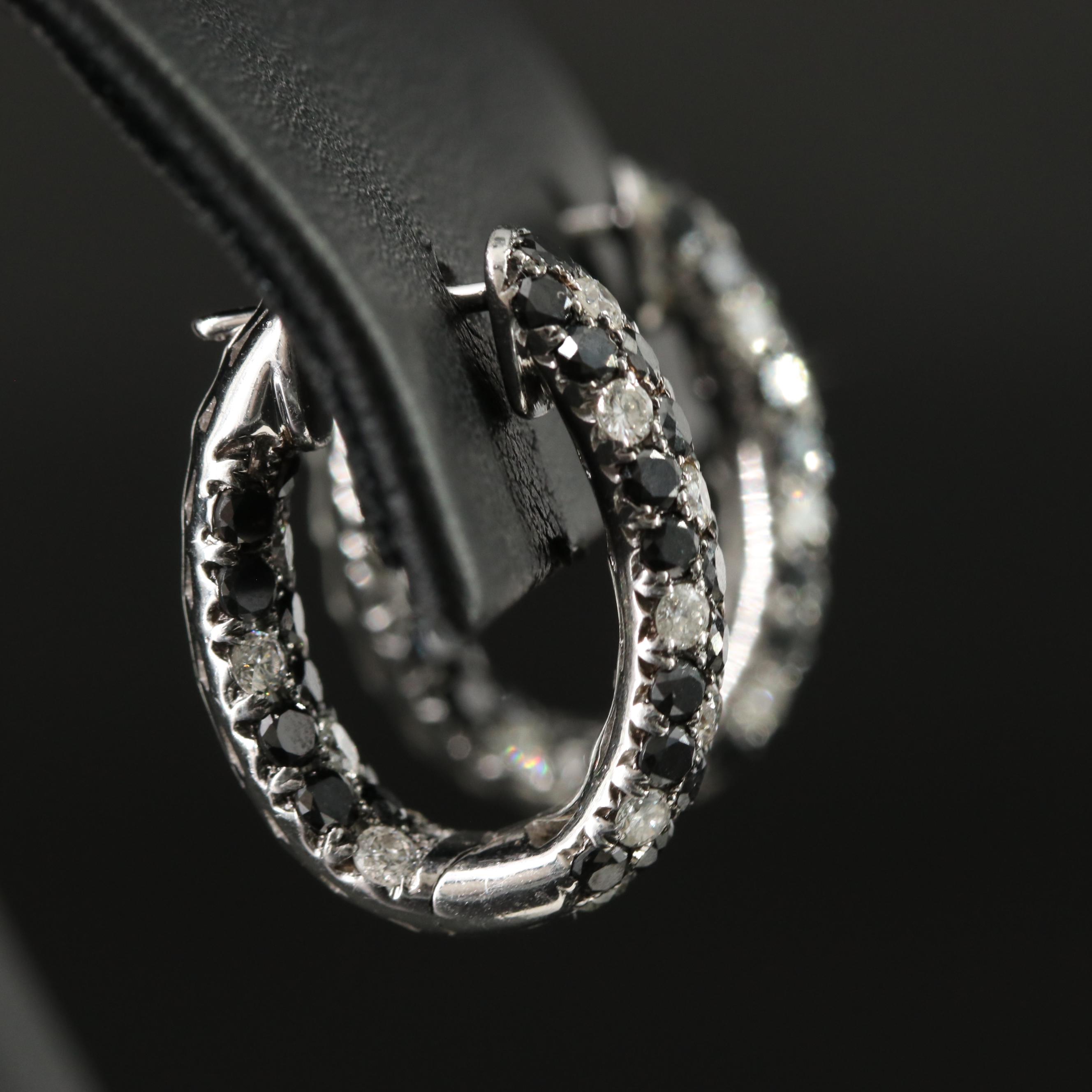 14K 3.29 CTW Diamond Inside-Out Hoop Earrings with Fancy Black Diamonds