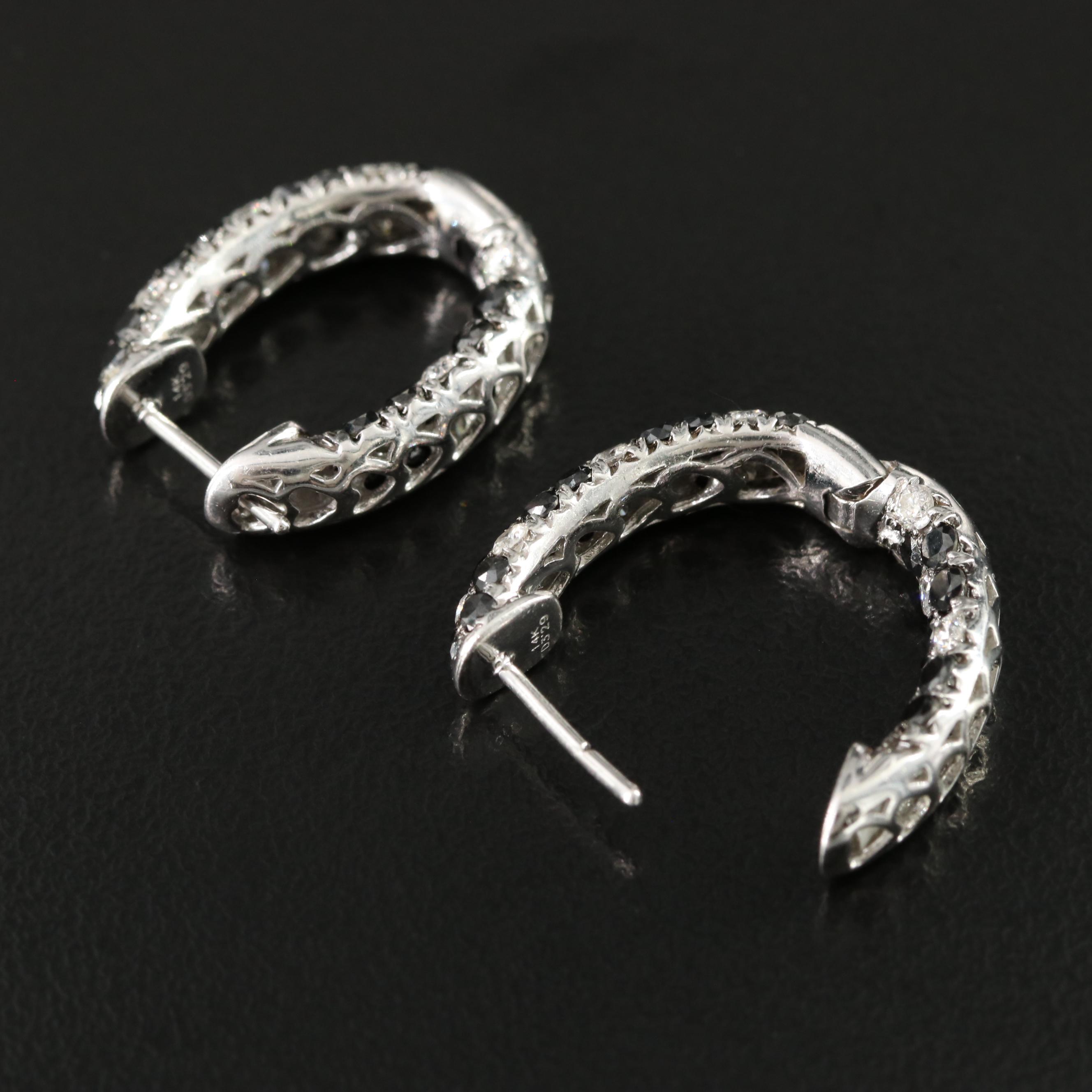 14K 3.29 CTW Diamond Inside-Out Hoop Earrings with Fancy Black Diamonds