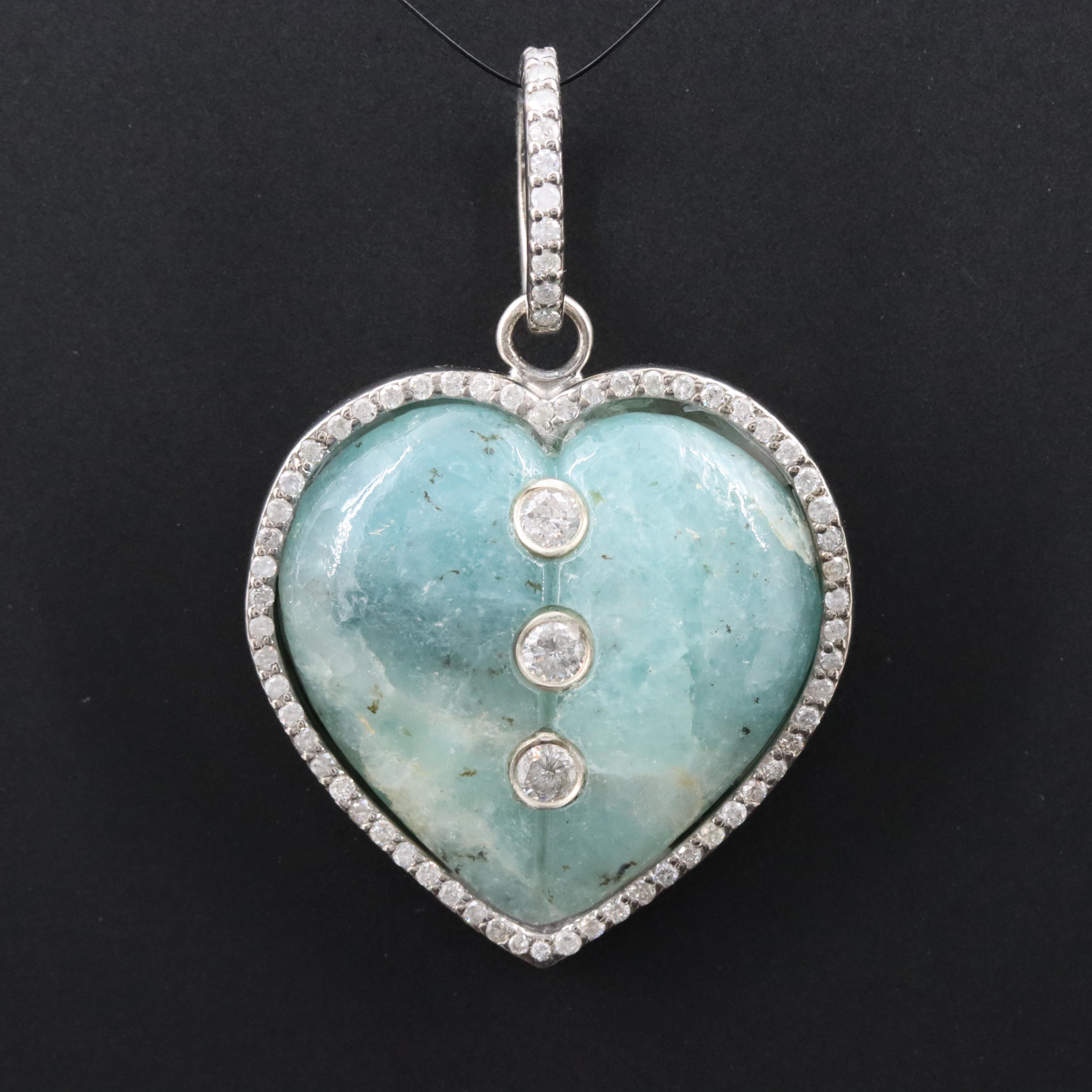 Sheryl Lowe Sterling Grandidierite and Diamond Heart Pendant