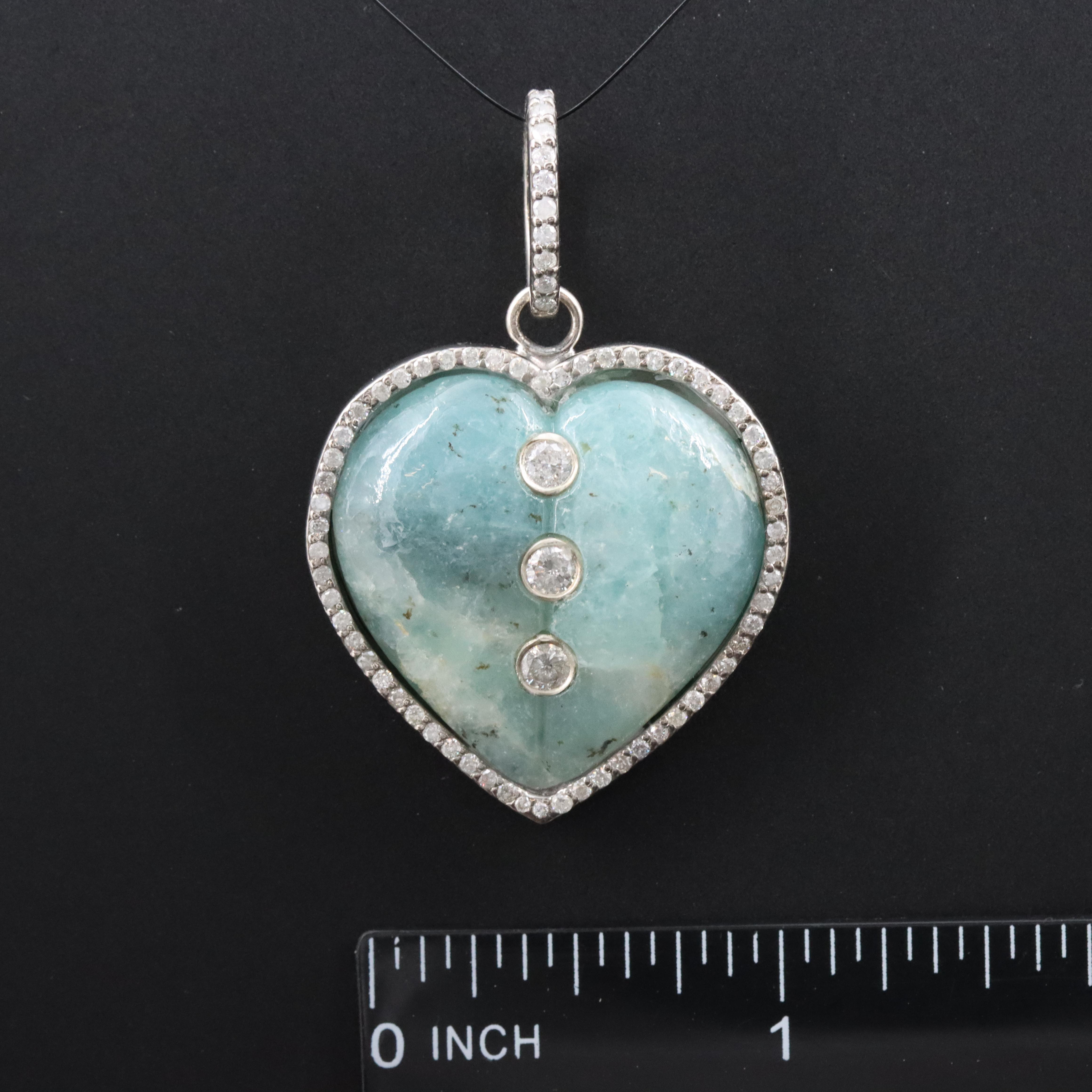 Sheryl Lowe Sterling Grandidierite and Diamond Heart Pendant