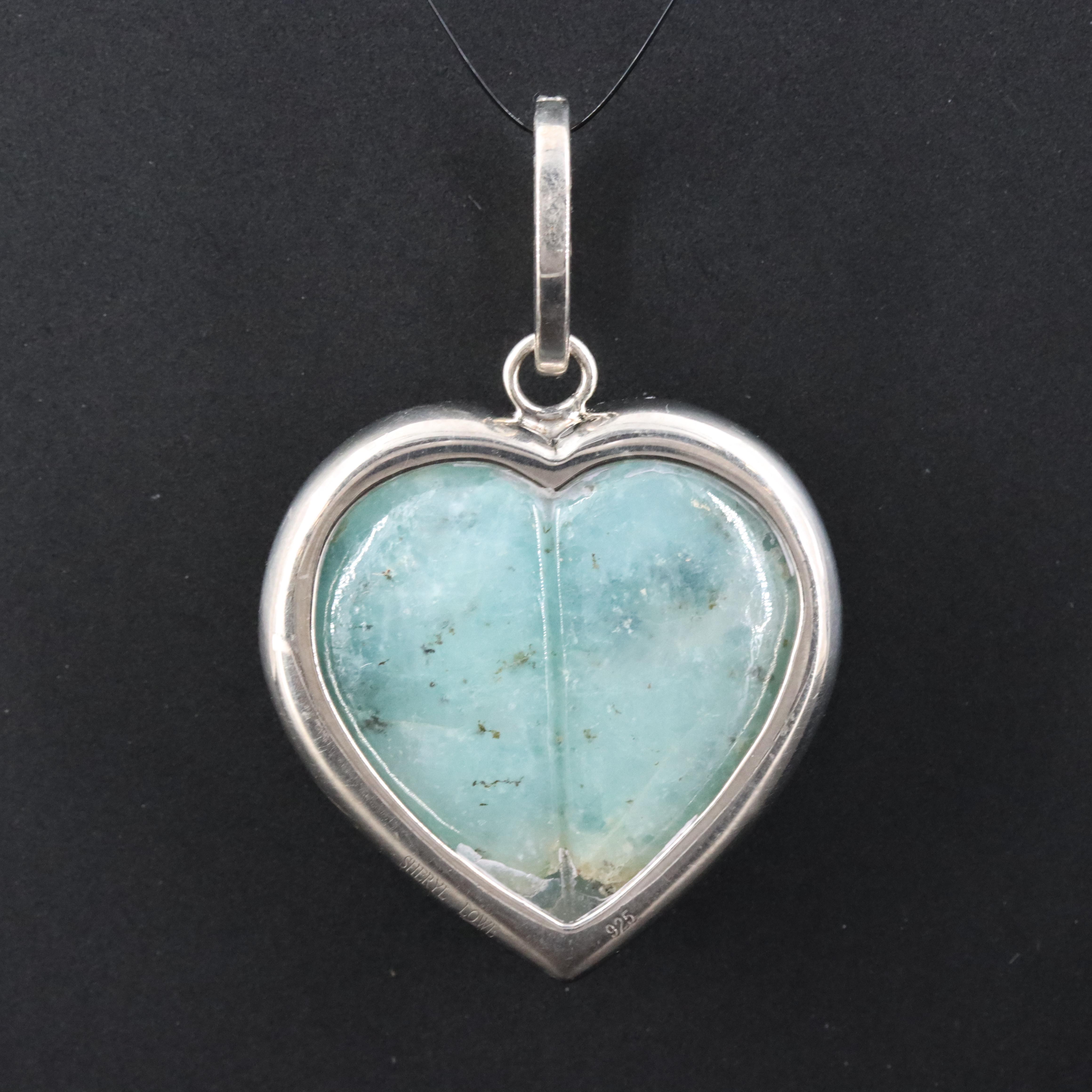 Sheryl Lowe Sterling Grandidierite and Diamond Heart Pendant