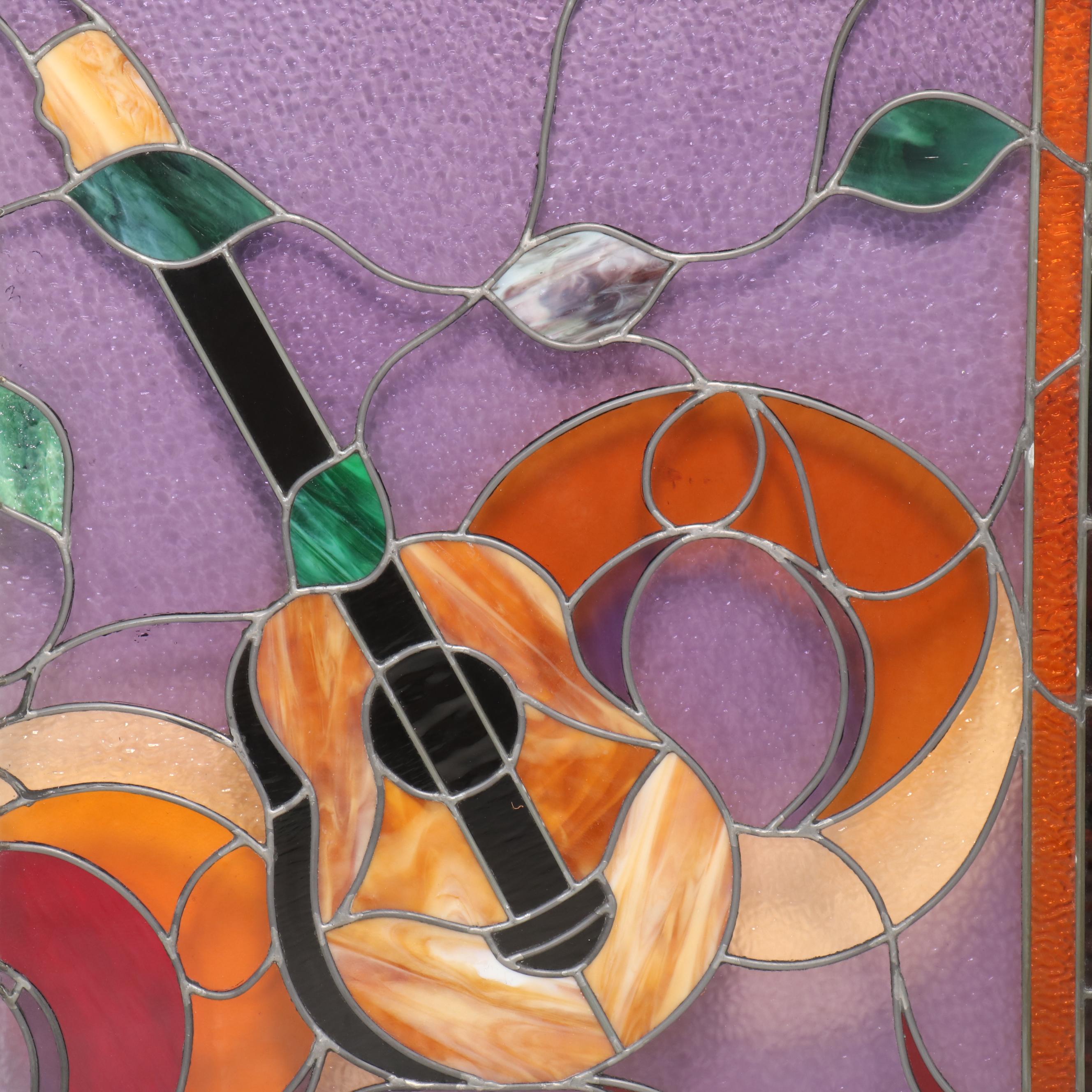 Stained Glass Guitar Motif Part Panel, Mid/ Late 20th Century