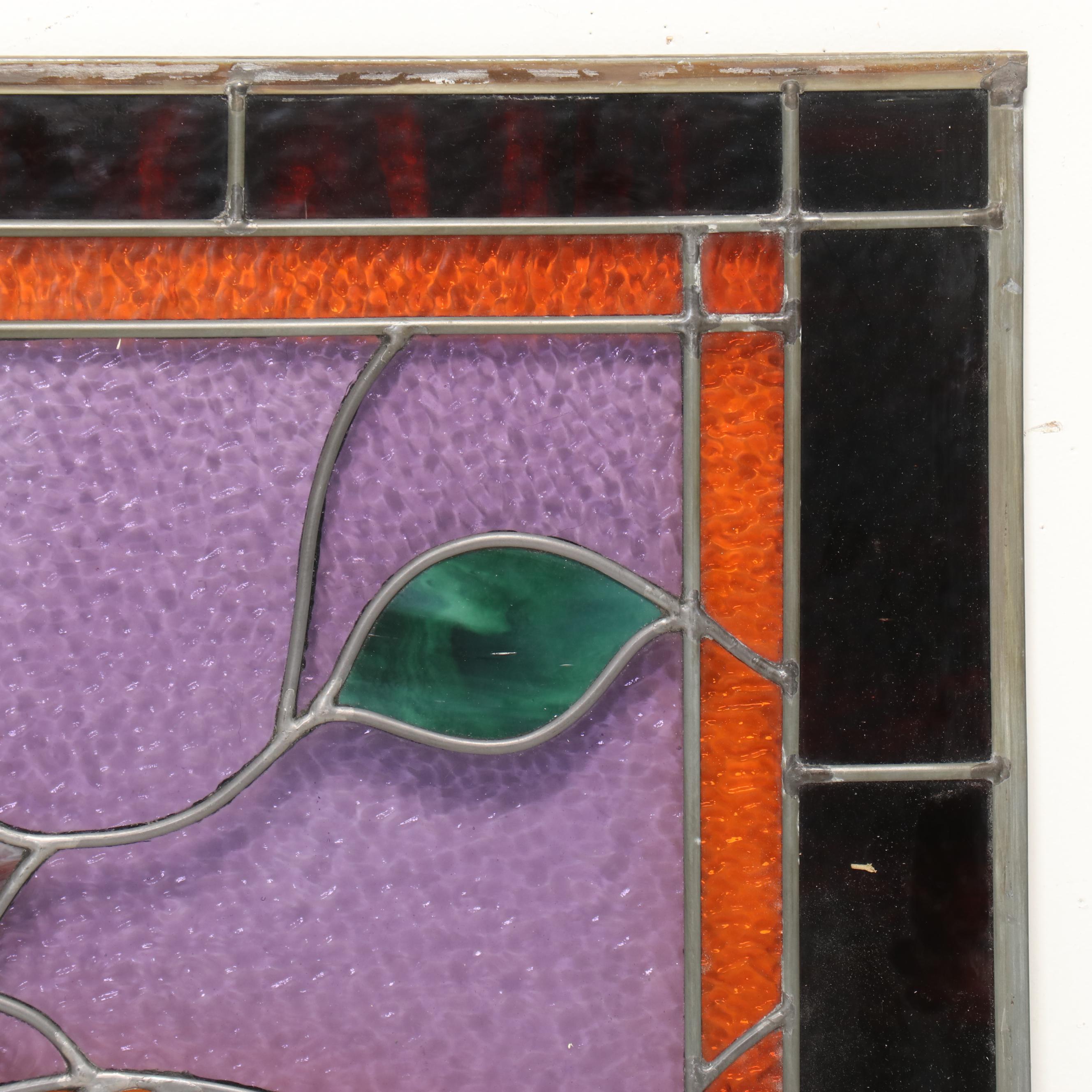 Stained Glass Guitar Motif Part Panel, Mid/ Late 20th Century