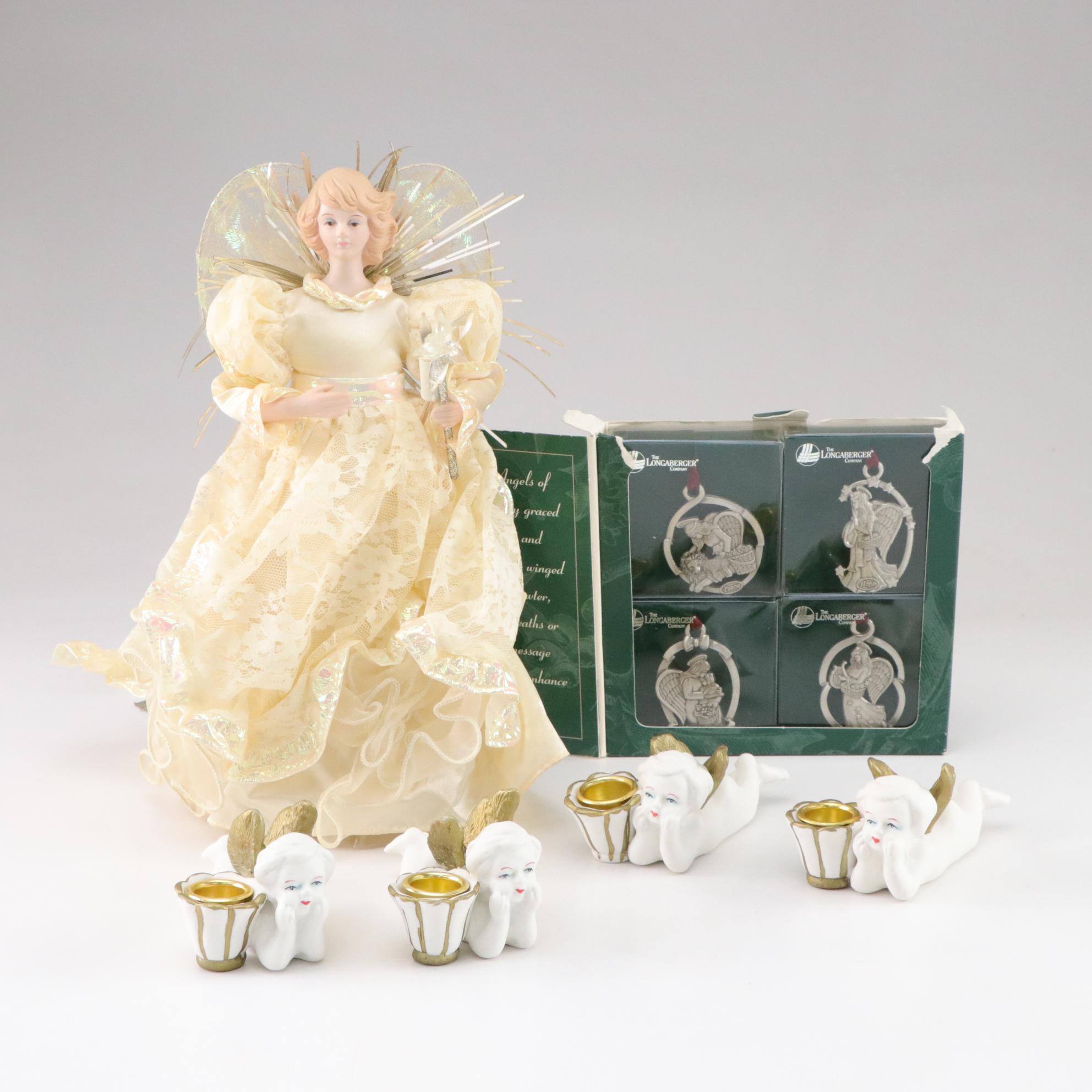 House of Lloyd Angel Tree Topper with Bisque Cherub Candle Holders & Ornaments