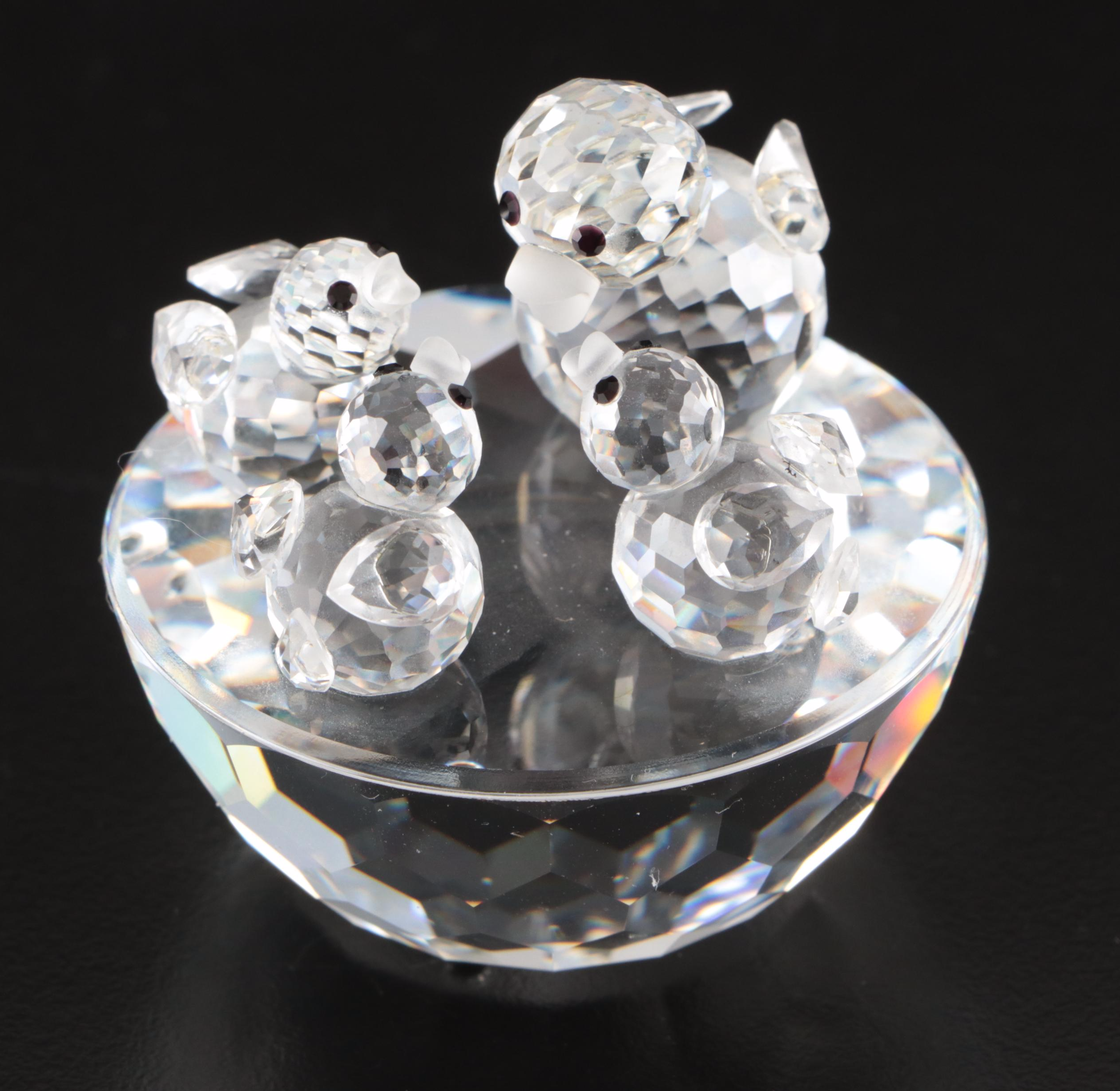 Swarovski Crystal "Bird's Nest," "Owl" and More Figures with Mirrored Stands
