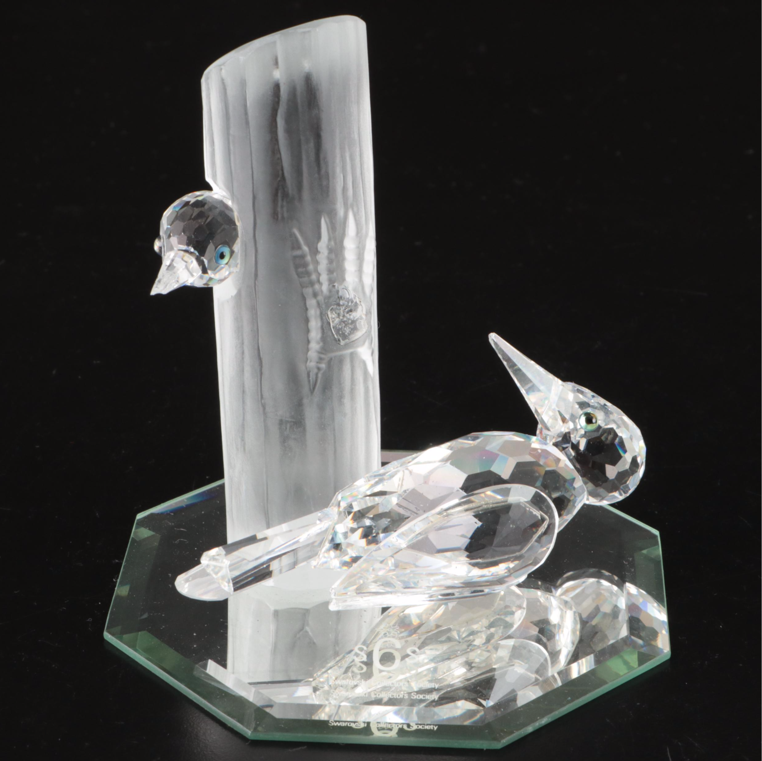 Swarovski Crystal "Bird's Nest," "Owl" and More Figures with Mirrored Stands