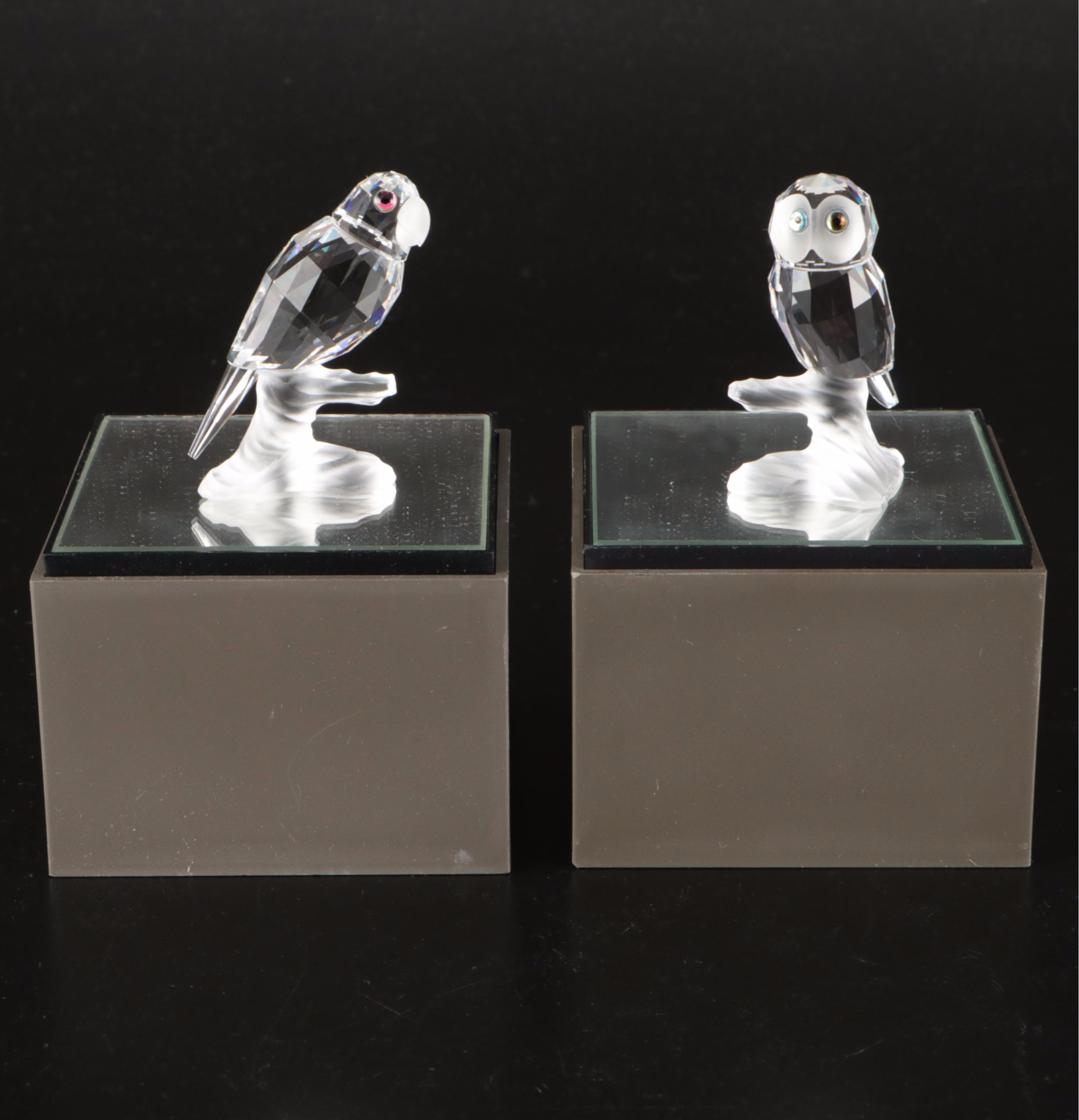 Swarovski Crystal "Bird's Nest," "Owl" and More Figures with Mirrored Stands
