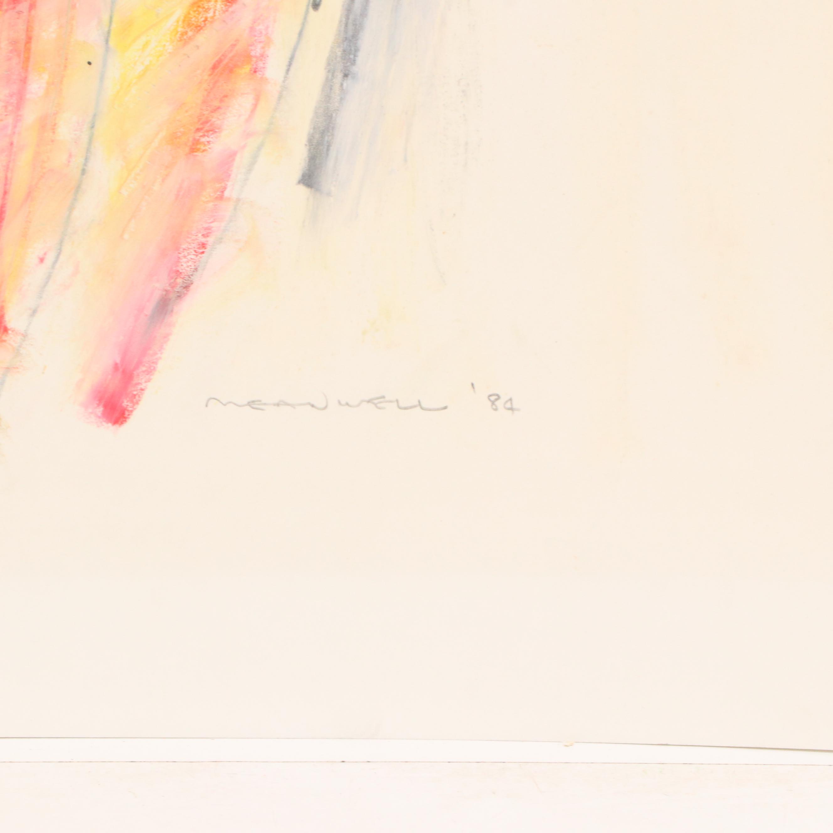 Jack Meanwell Multicolor Female Nude Oil Pastel Drawing, 1984