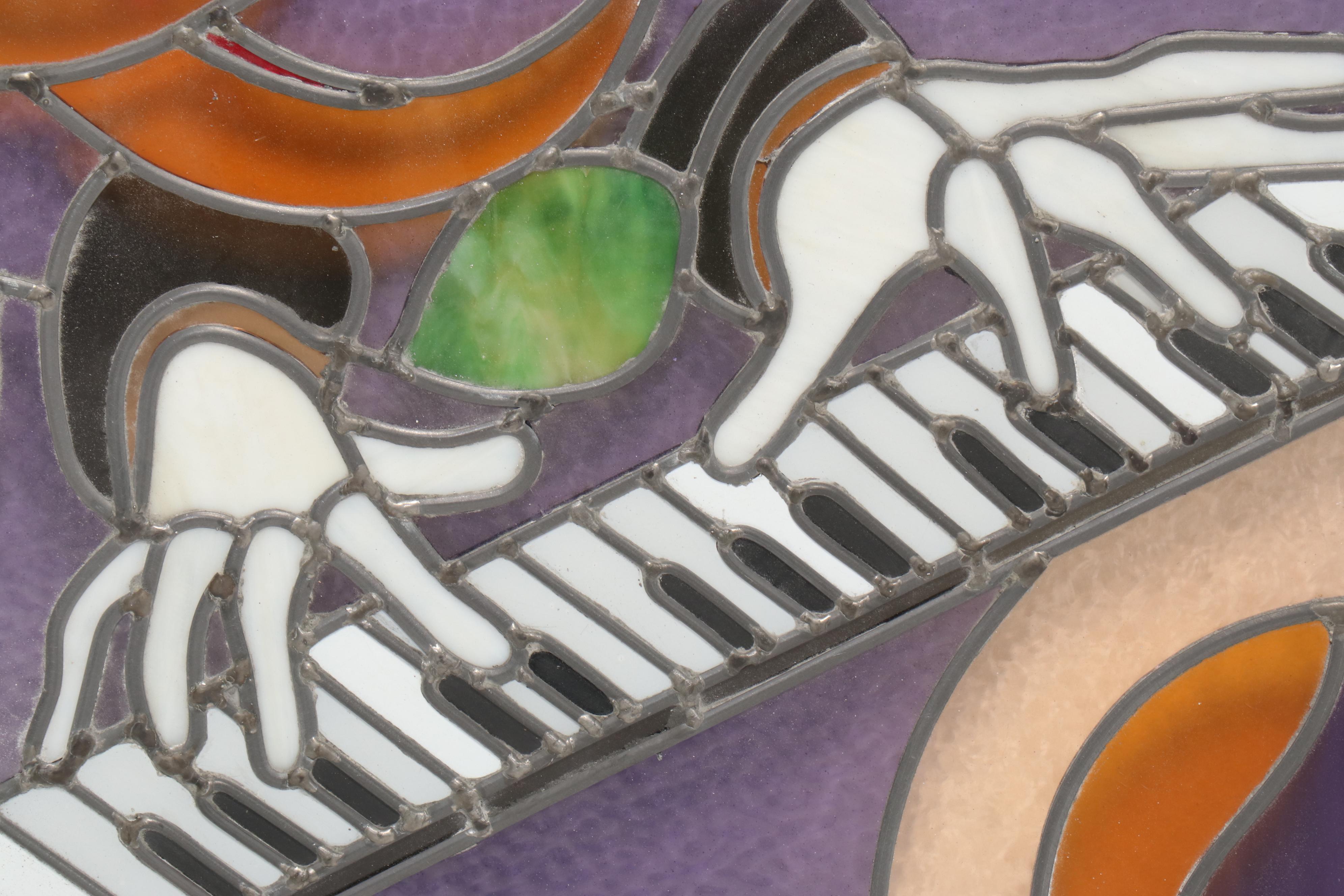 Stained Glass Keyboard and Hands Panel, Mid/ Late 20th Century