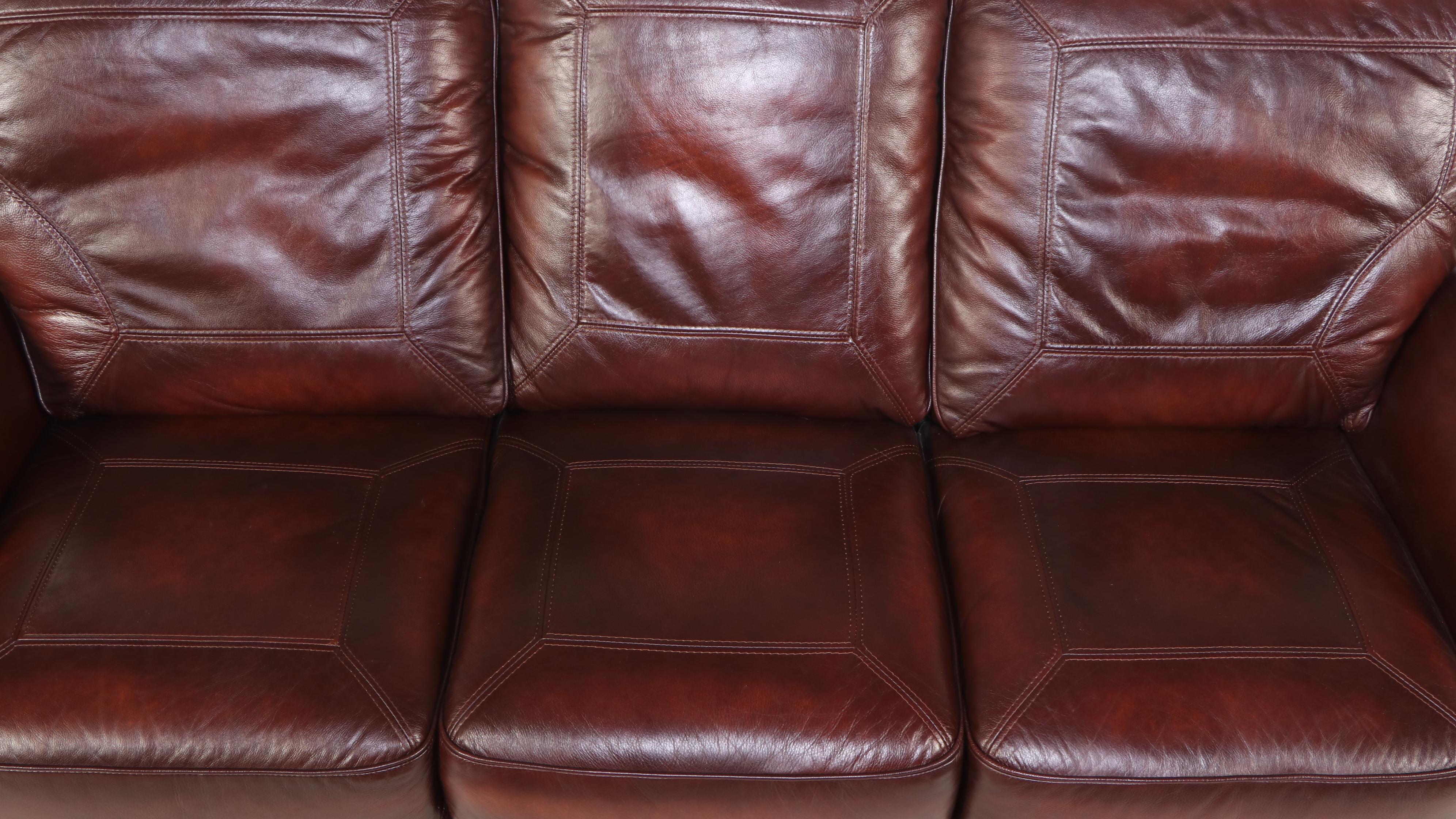 Leather Upholstered Reclining Sofa with Nailhead Trim