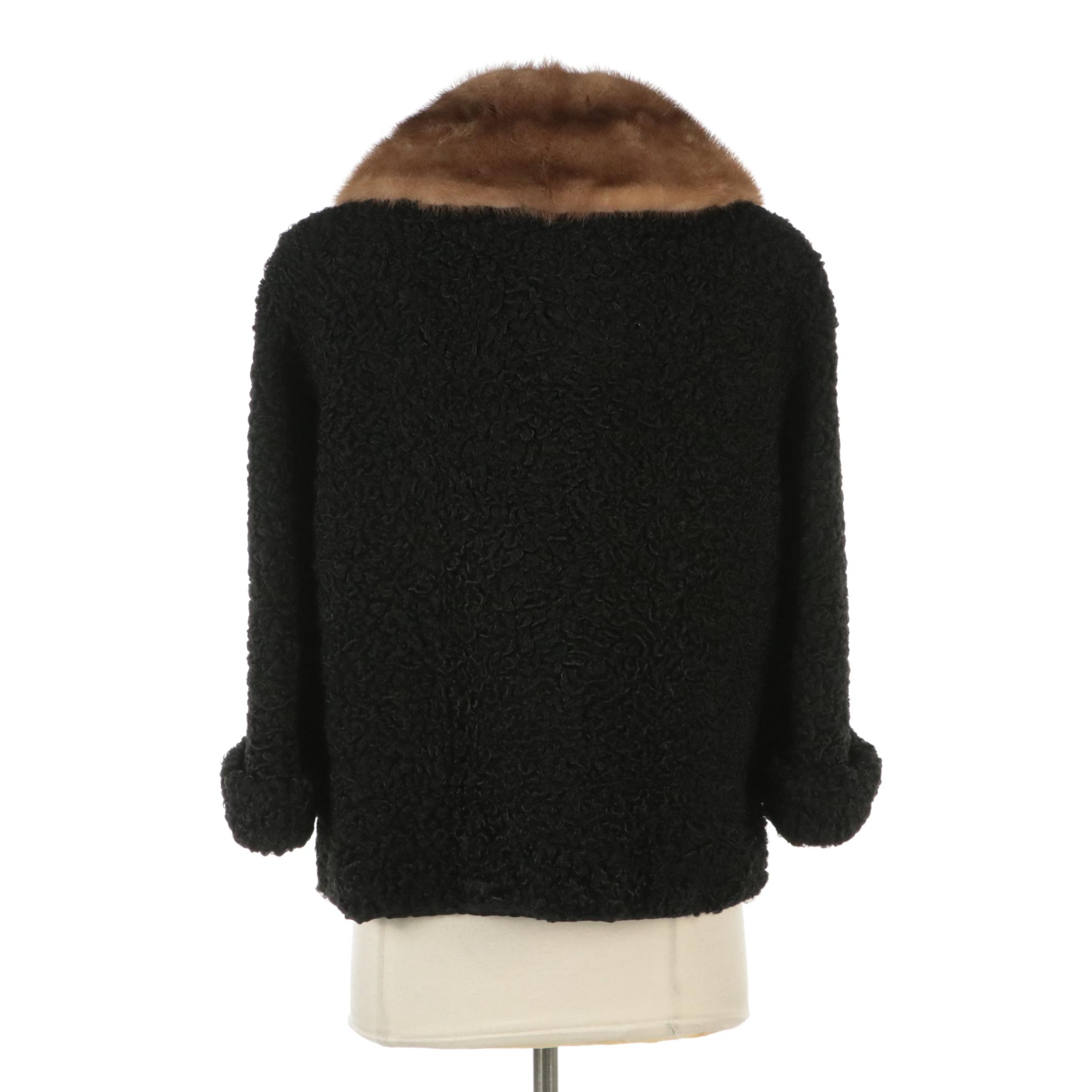 Persian Lamb Fur Jacket with Pastel Mink Fur Collar from Shillito's, Circa 1960