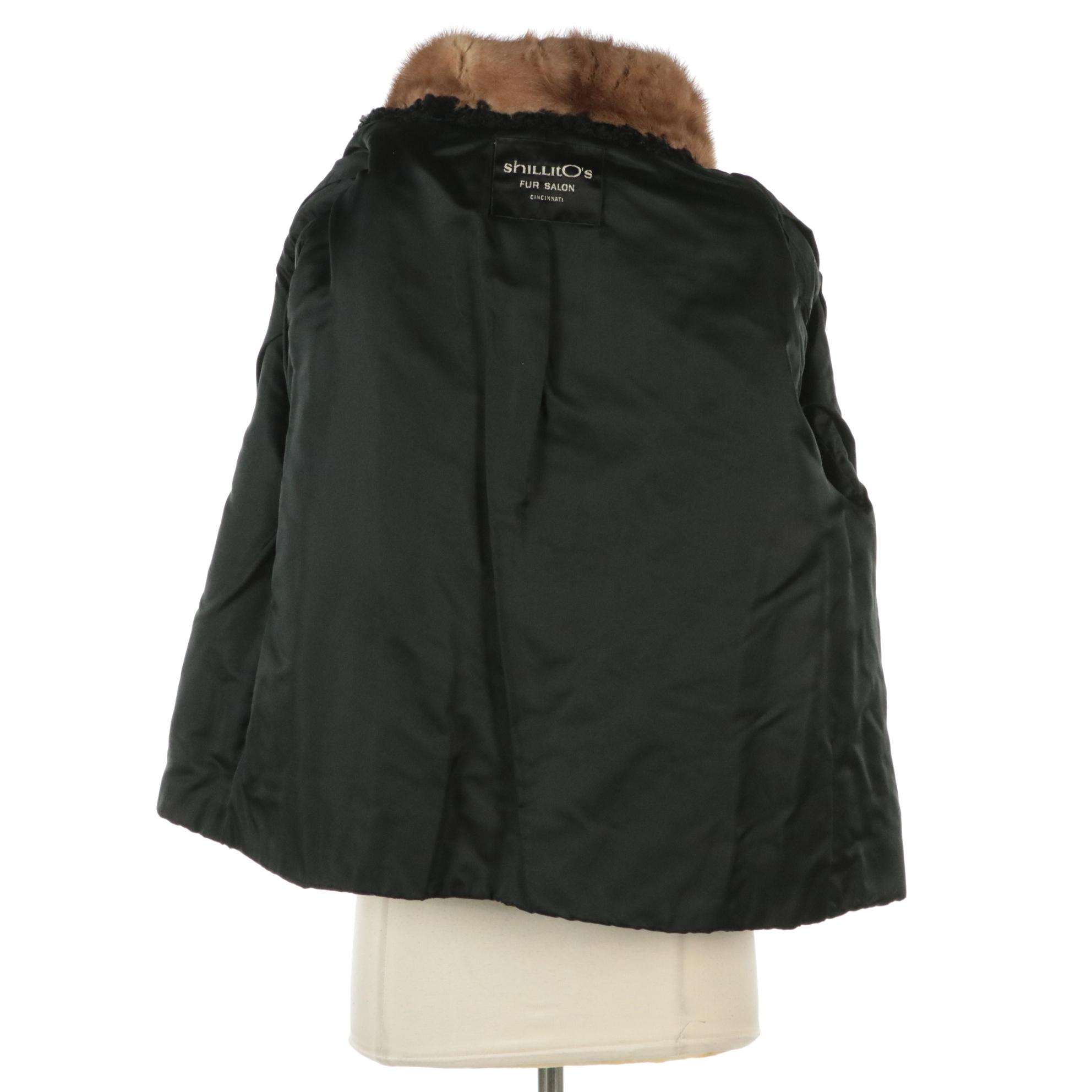 Persian Lamb Fur Jacket with Pastel Mink Fur Collar from Shillito's, Circa 1960