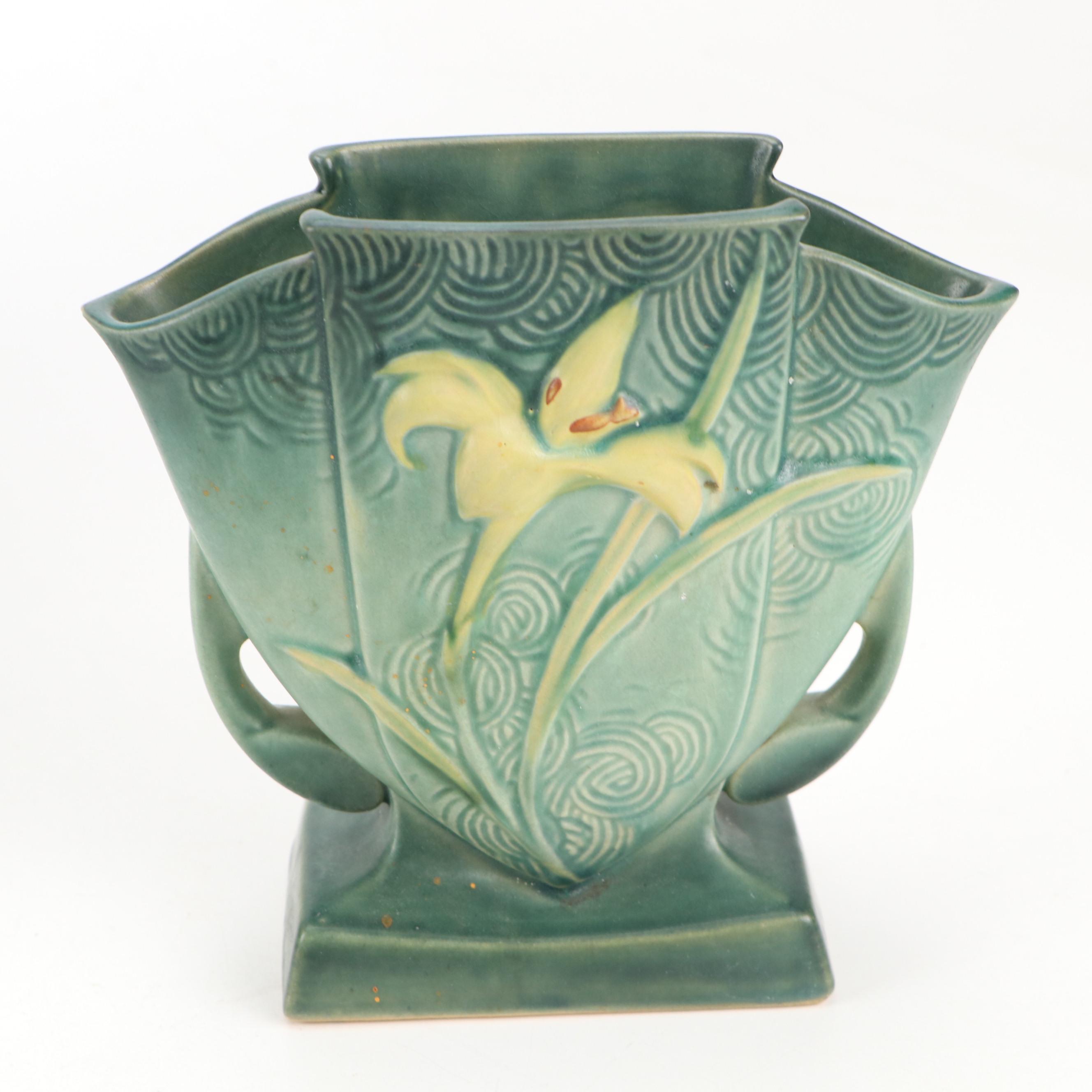 Art Deco Roseville Zephyr Lily, Clematis, Bleeding Hearts & Weller Vases