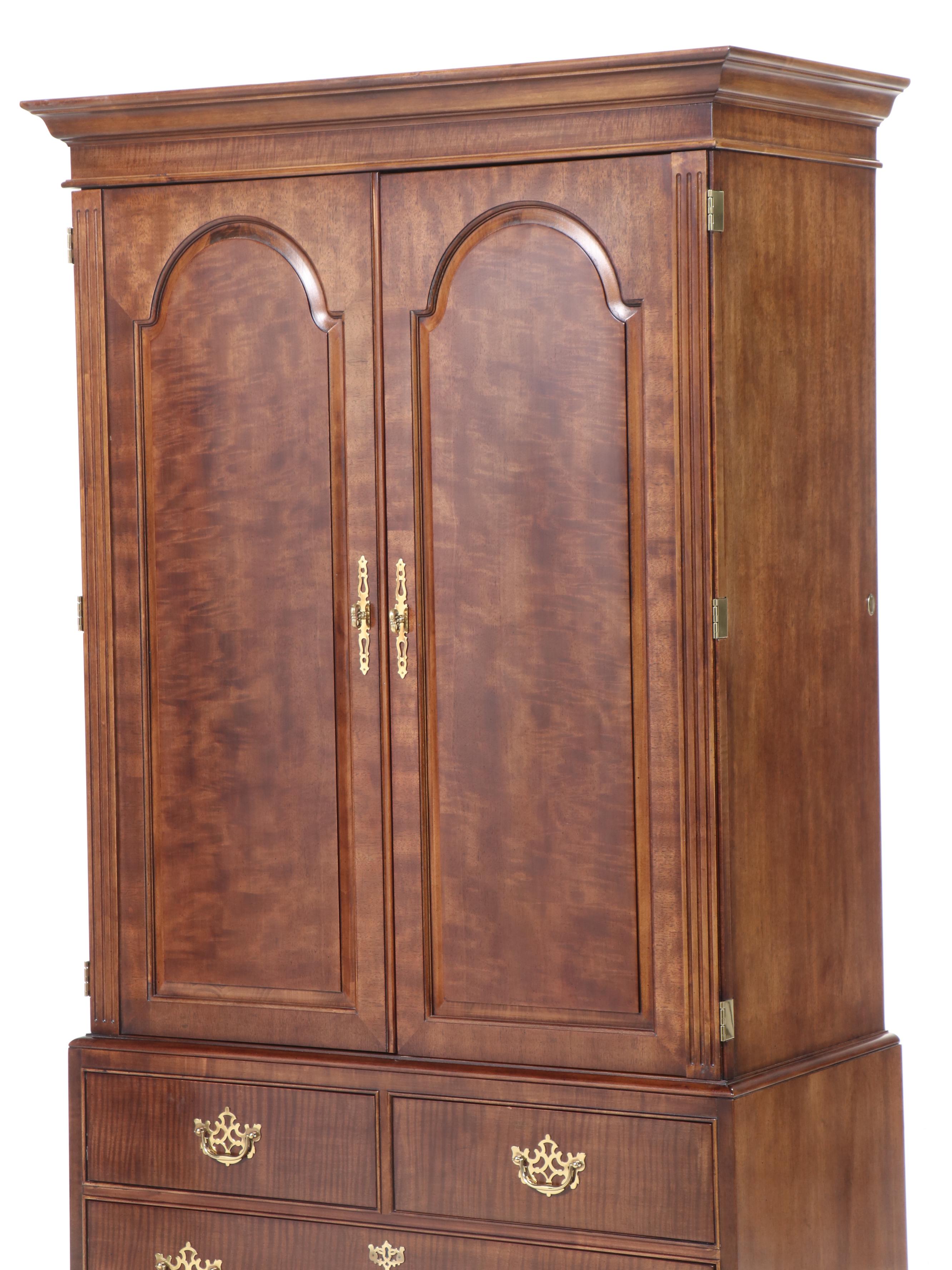 Henredon George II Style Mahogany and Maple Armoire