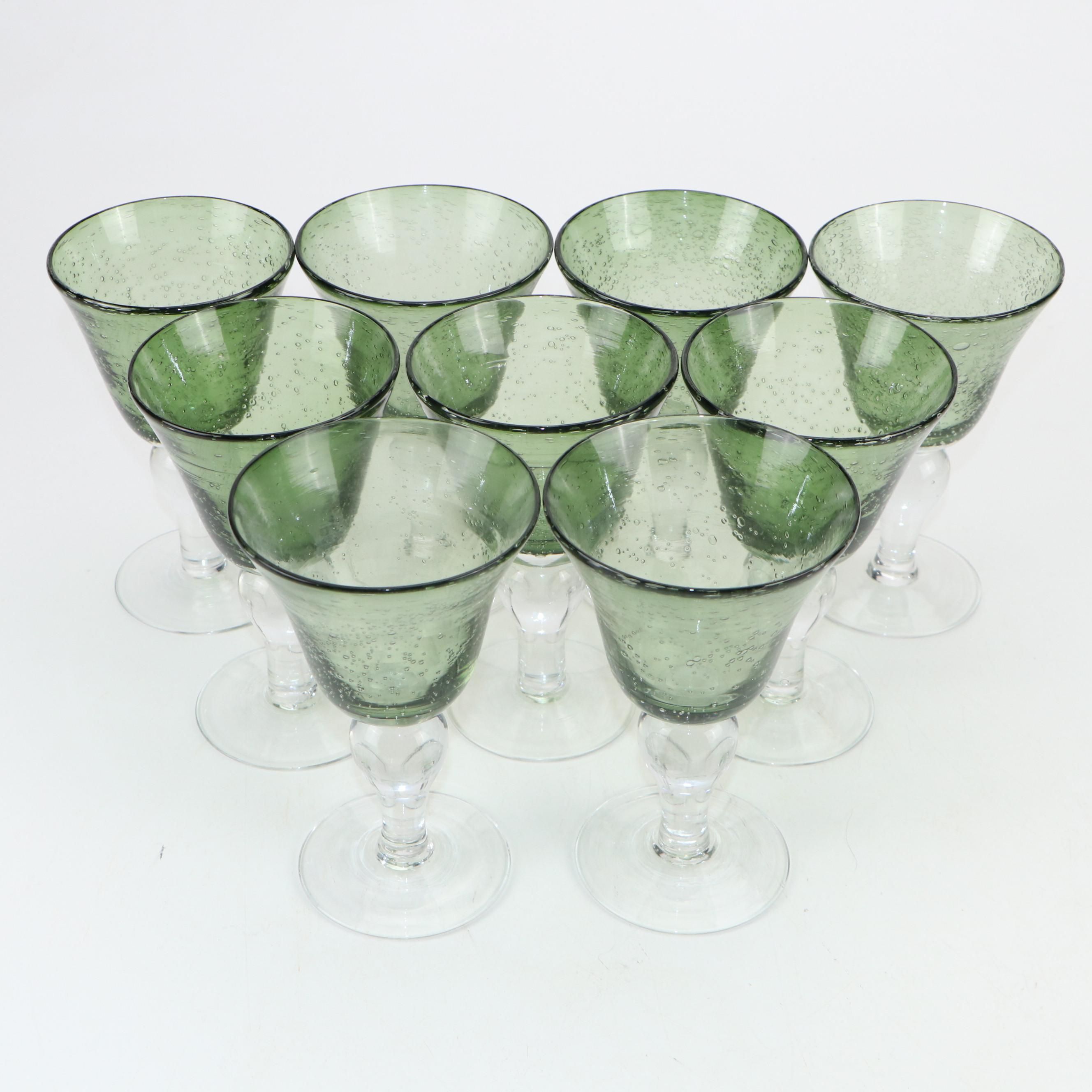 Green Suspended Bubble Glass Goblets with Clear Stems
