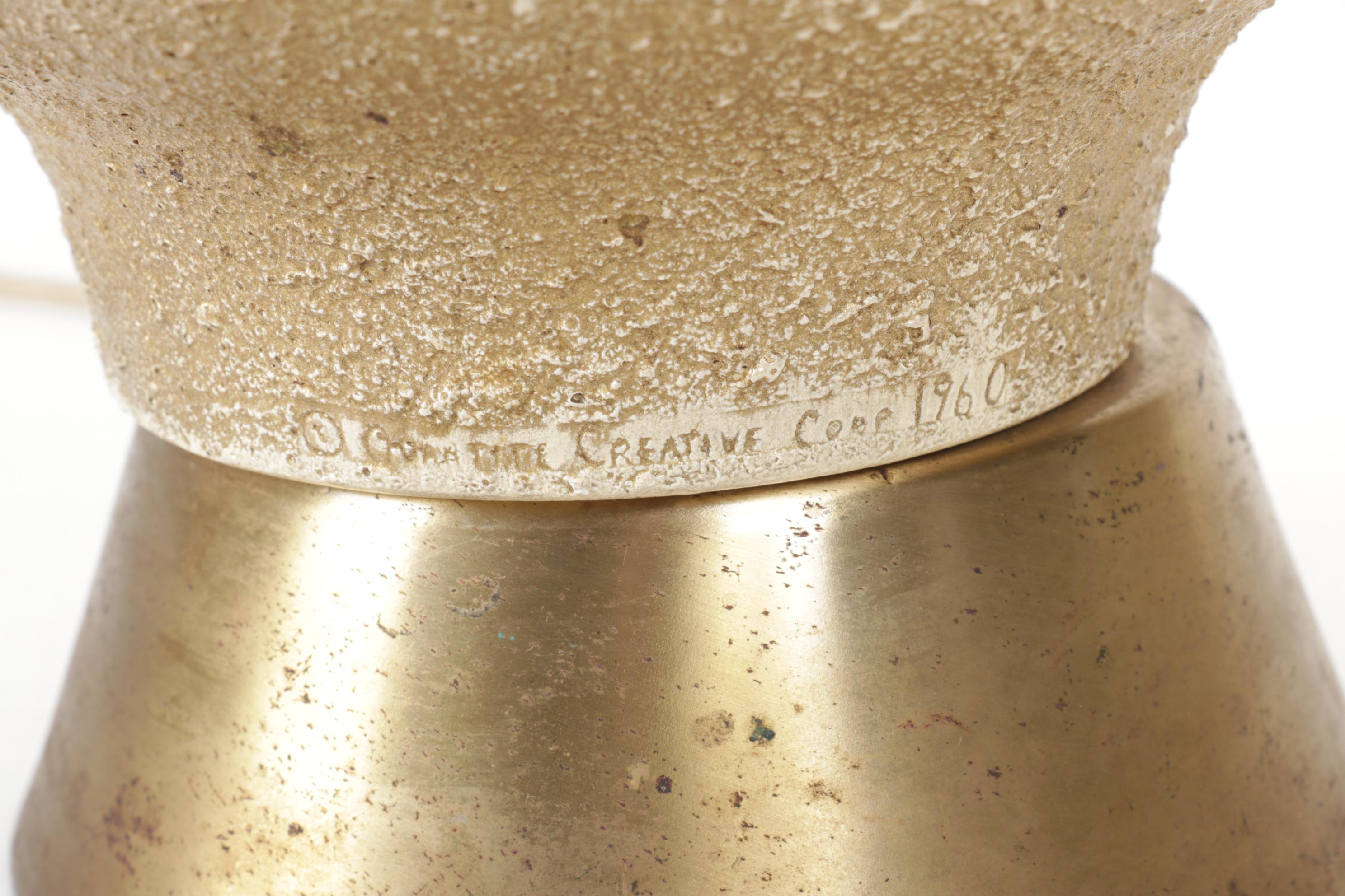 1960 Quartite Creative MCM Ivory and Brass Genie Lamp  with Drum Shade