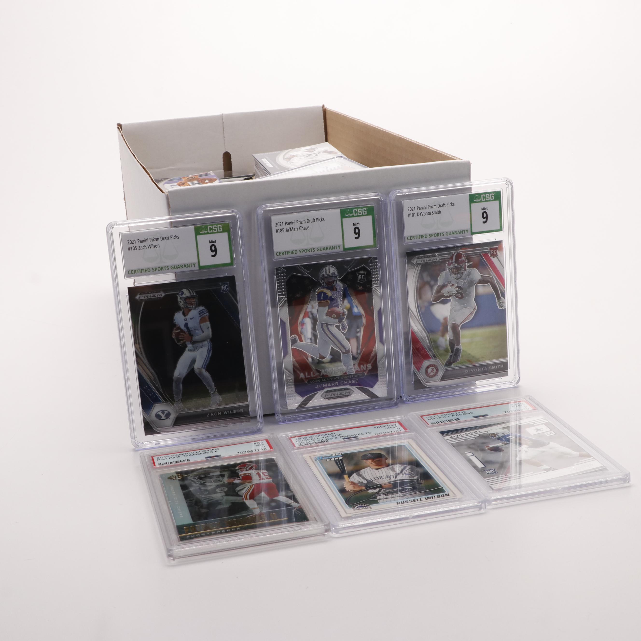 Prizm and Other Football Cards with Chase, Parsons, and Smith Graded Rookies
