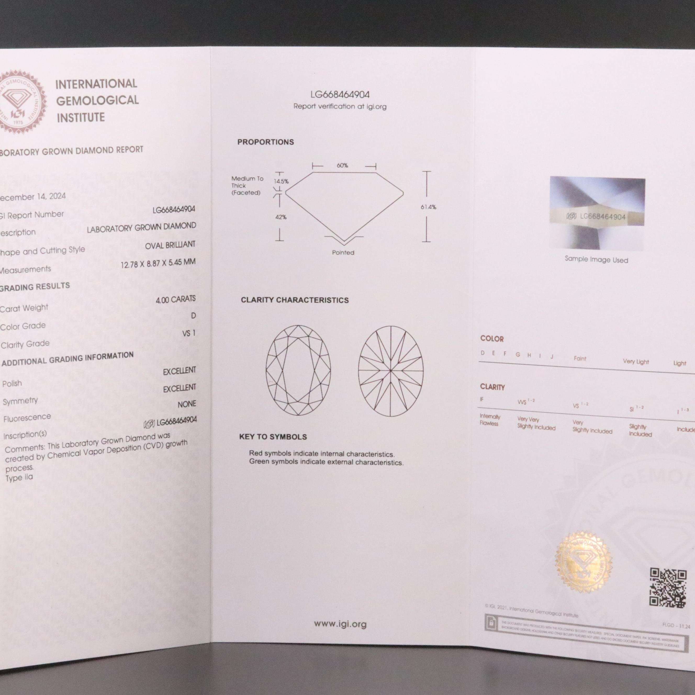 Platinum 4.00 CT Lab Grown Diamond Solitaire Ring with IGI Report