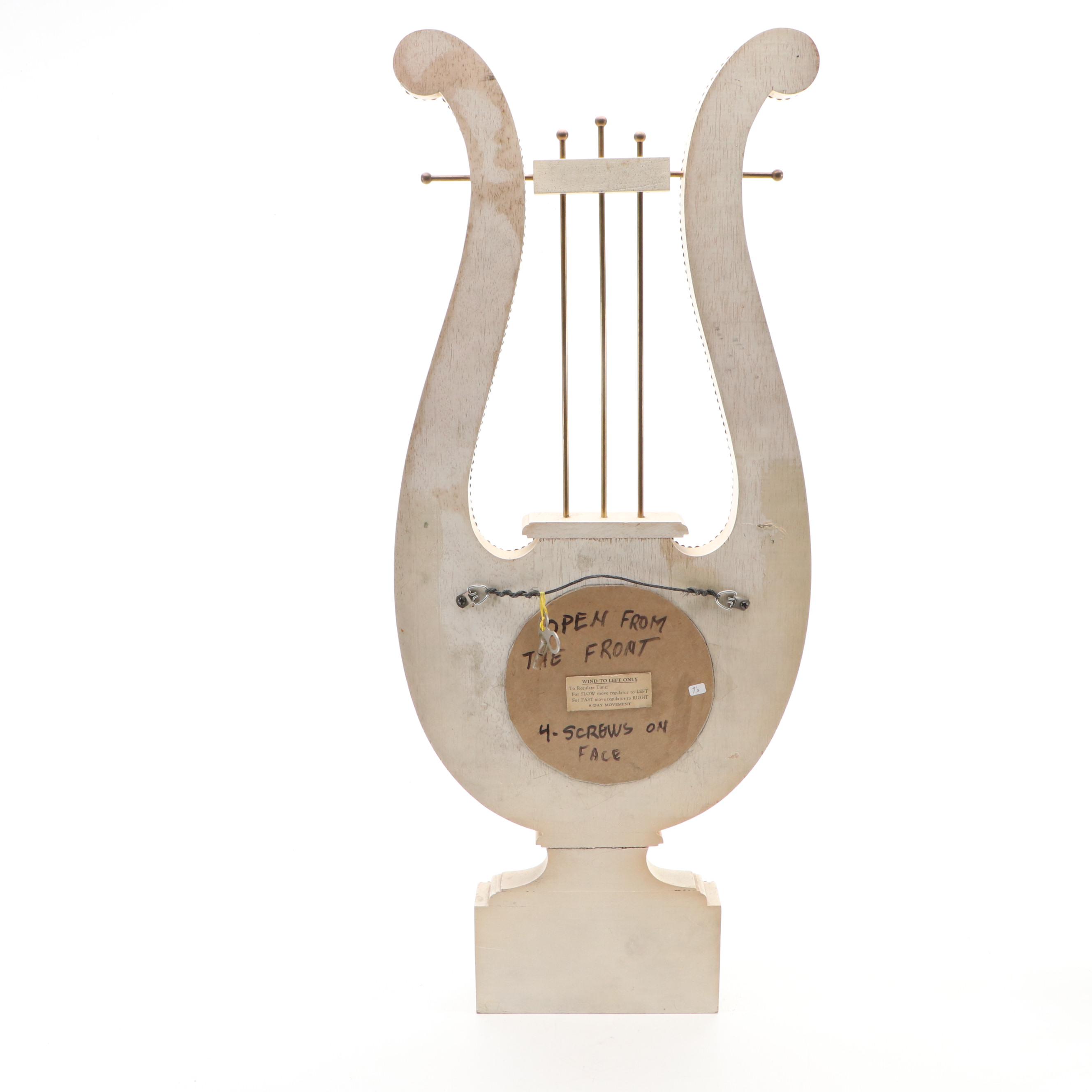 French Louis XVI Style Wooden Lyre Wall Clock