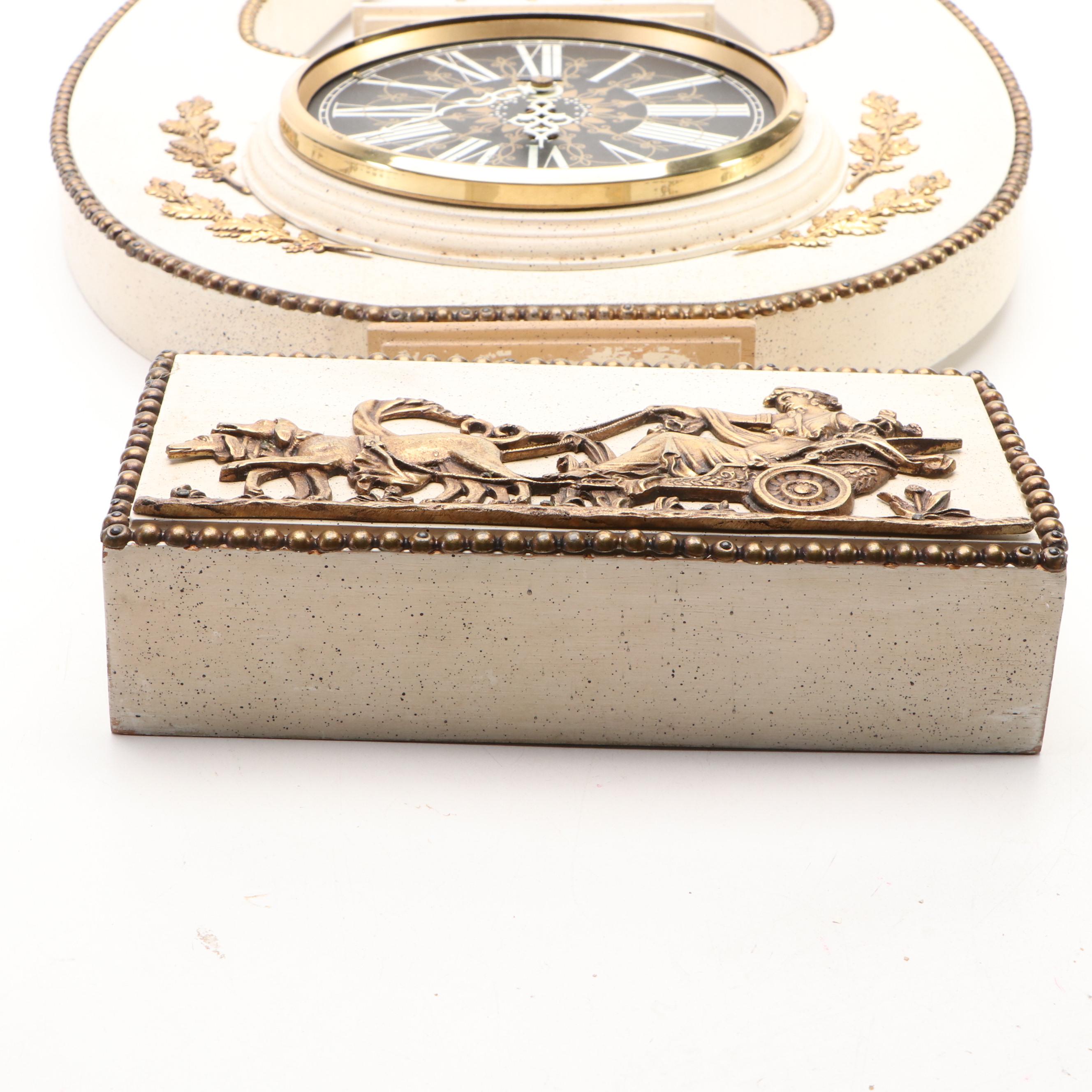 French Louis XVI Style Wooden Lyre Wall Clock